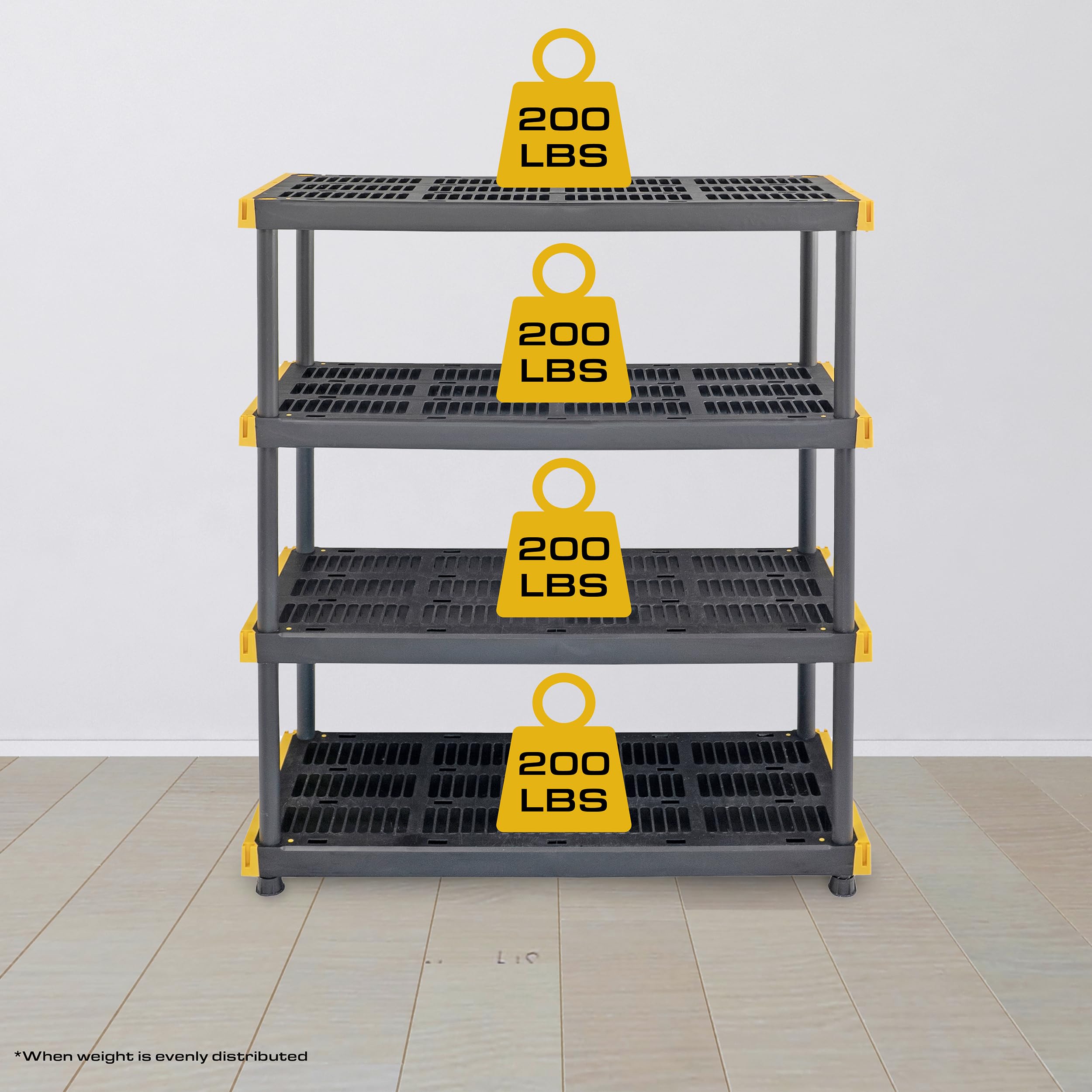 CX Black & YELLOW, Shelving Unit and Heavy Duty Storage Containers, Extremely Durable (Shelf + 27 Gallon Container (4-Pack))