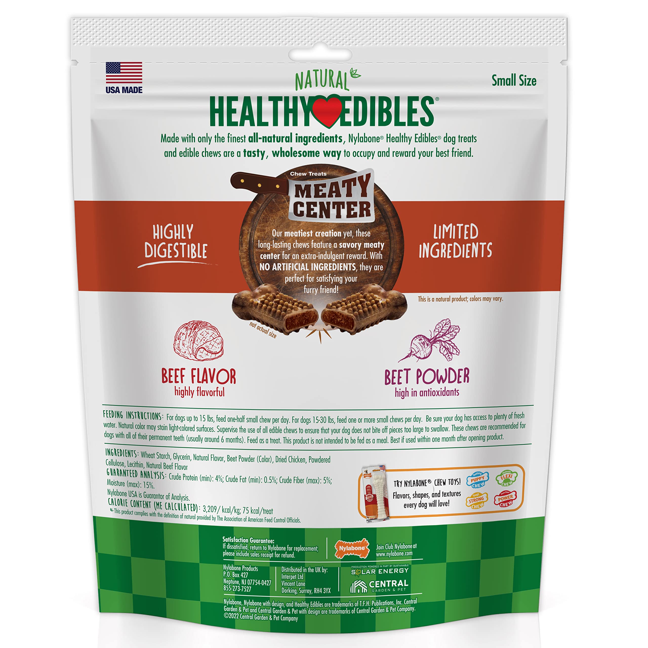 Nylabone Healthy Edibles Natural Dog Chews Long Lasting Chew Treats for Dogs, Roast Beef Flavor, X-Small/Petite (4 Count)