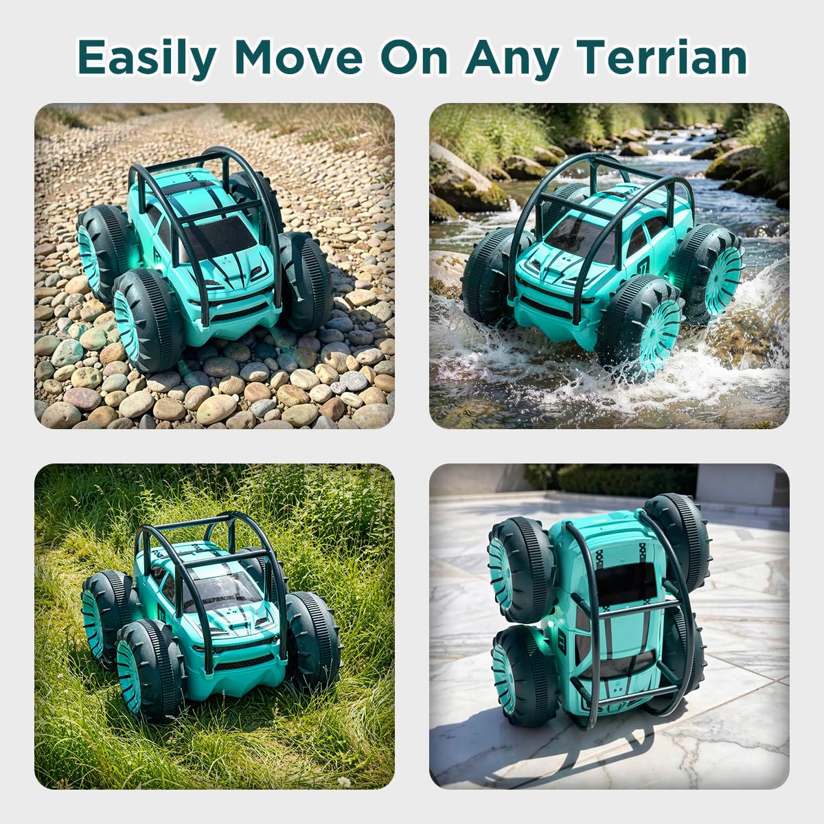 MaxTronic Amphibious Remote Control Car,Rechargeable RC Cars Toy 360° Flips Rotation Stunt Crawler 15KM/H 4WD All Terrain Outdoor Indoor Toy for Kids Boys Girls 3-12
