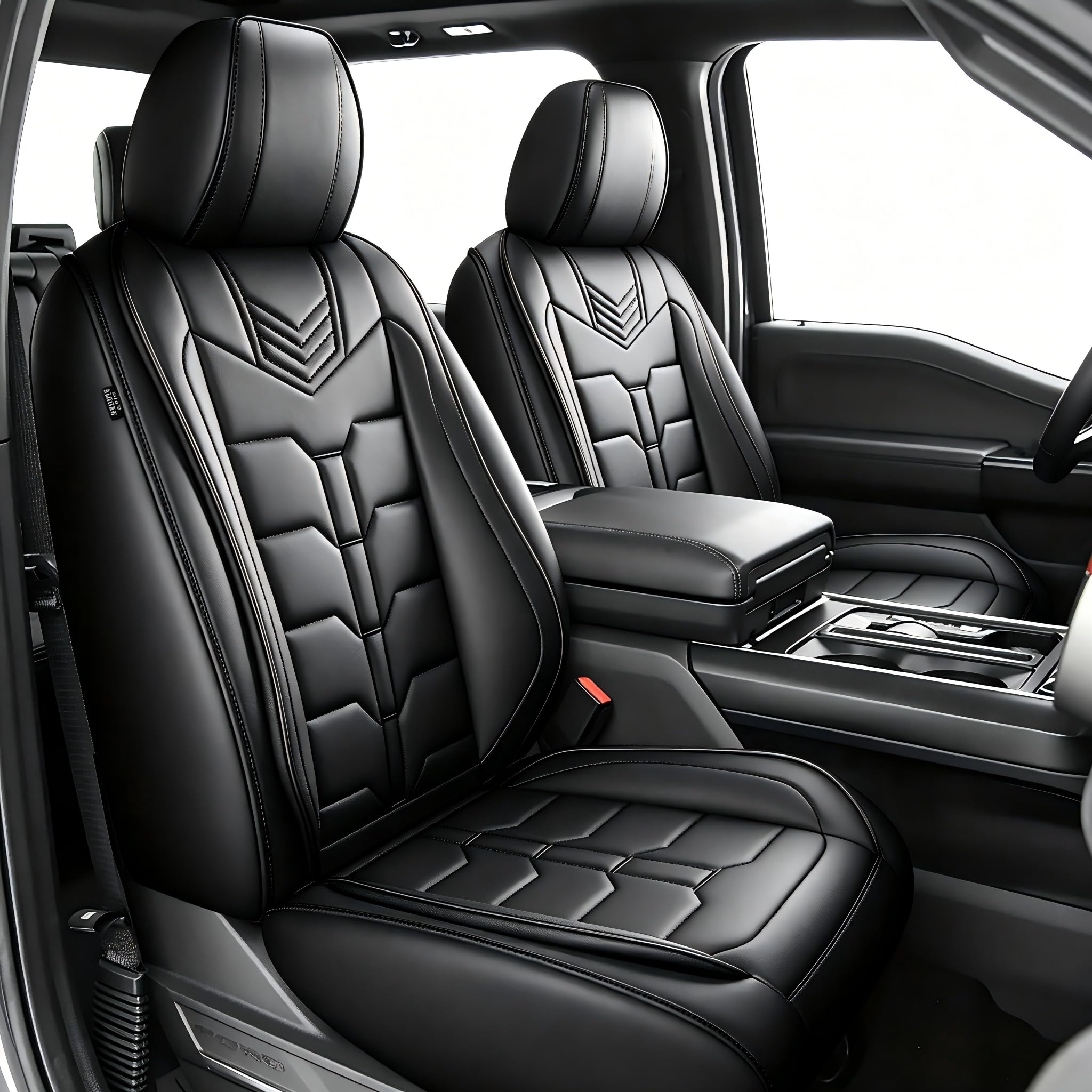 AOMSAZTO Seat Covers Fit for Ford F150 : 2009-2024 2025 2026 - F250/F350/F450 2017-2024 2025 2026 Truck Pick-up Front Car Seat Covers Faux Leather(Blackline, 2PCS Front)