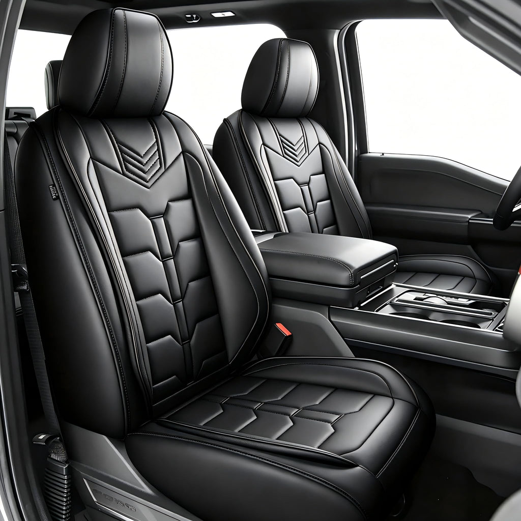 AOMSAZTO Seat Covers Fit for Ford F150 : 2009-2024 2025 2026 - F250/F350/F450 2017-2024 2025 2026 Truck Pick-up Front Car Seat Covers Faux Leather(Blackline, 2PCS Front)