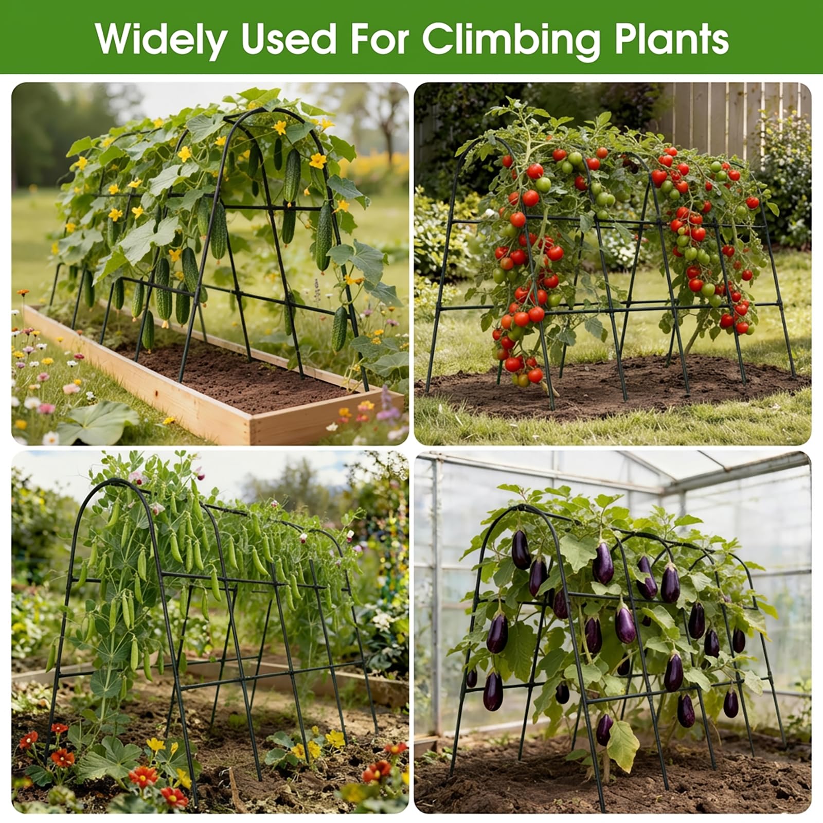Cucumber Trellis for Raised Bed,U-Shape Garden Trellis for Climbing Plants Outdoor, Metal Arch Vegetables Trellis, Plant Support for Vine (Green, 31.5" Lx21.6 Wx47.2 H-Small)