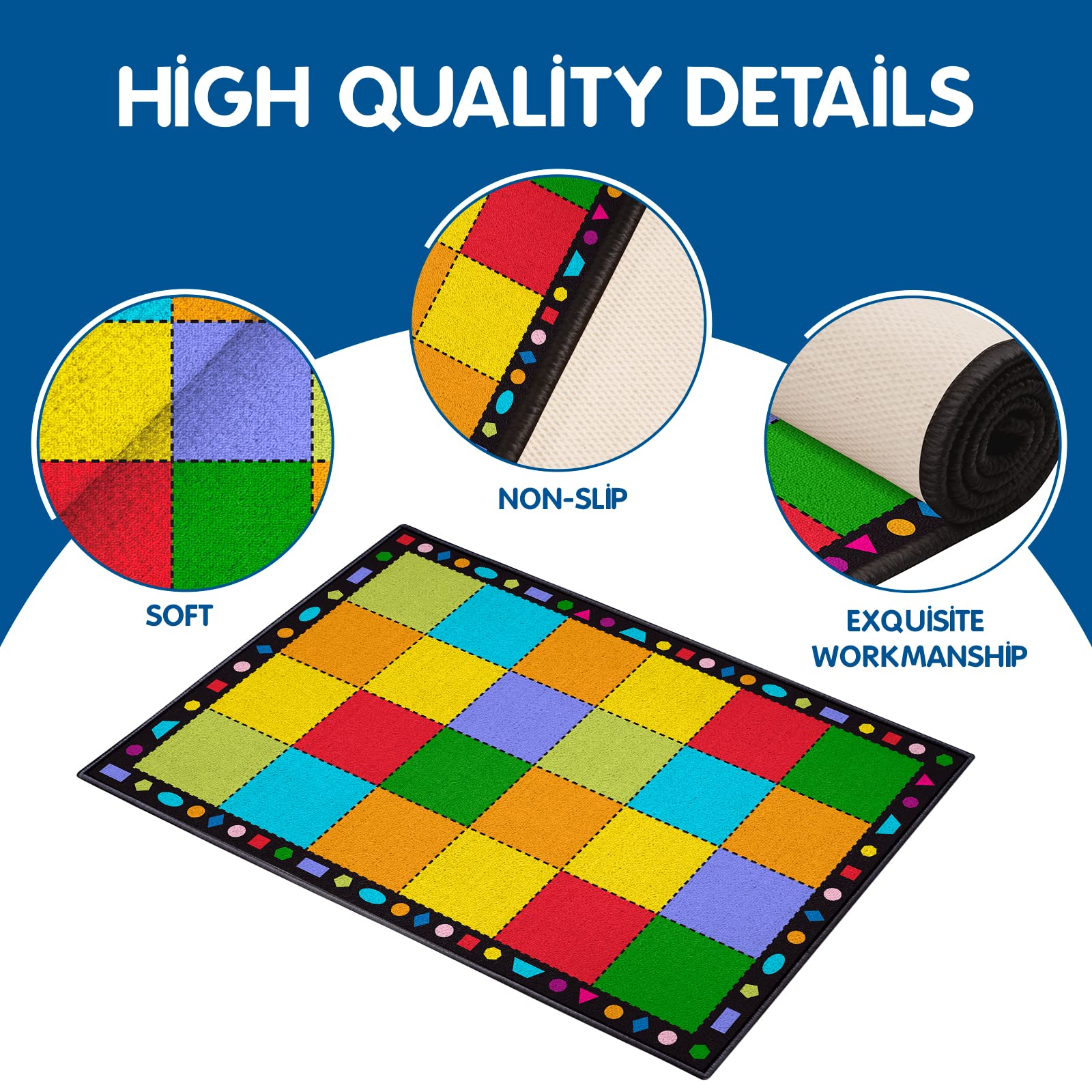 Booooom Jackson Classroom Rug Large Colorful Classroom Carpet with Non-Slip Backing, 9 x 12 ft Children's Classroom Seating Rug Elementary