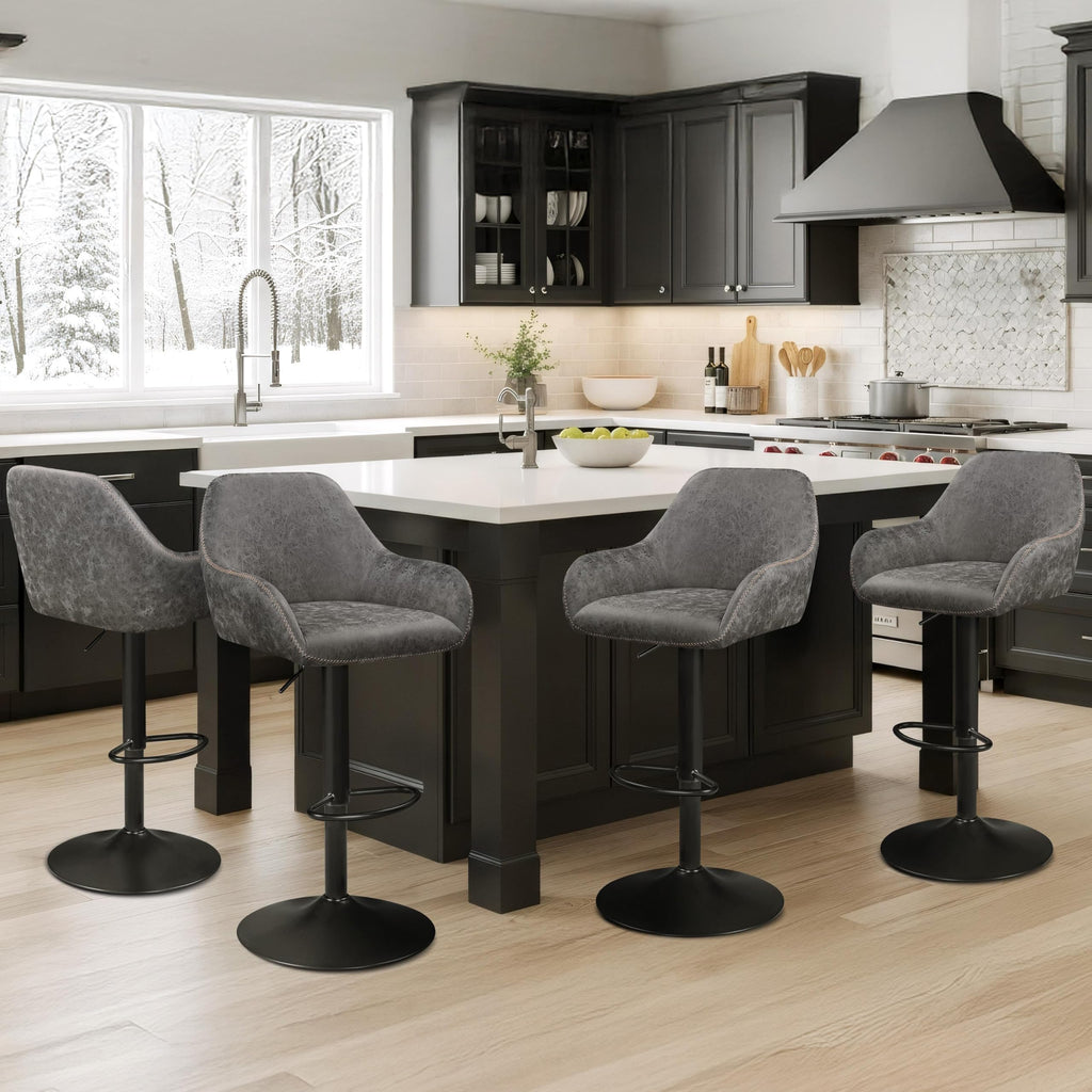 Yaheetech Bar Stools Set of 2, PU Leather Swivel Counter Height Barstools, Adjustable Bar Chairs with Backrest and Footrest, Kitchen Island Stool for Home Kitchen, Black