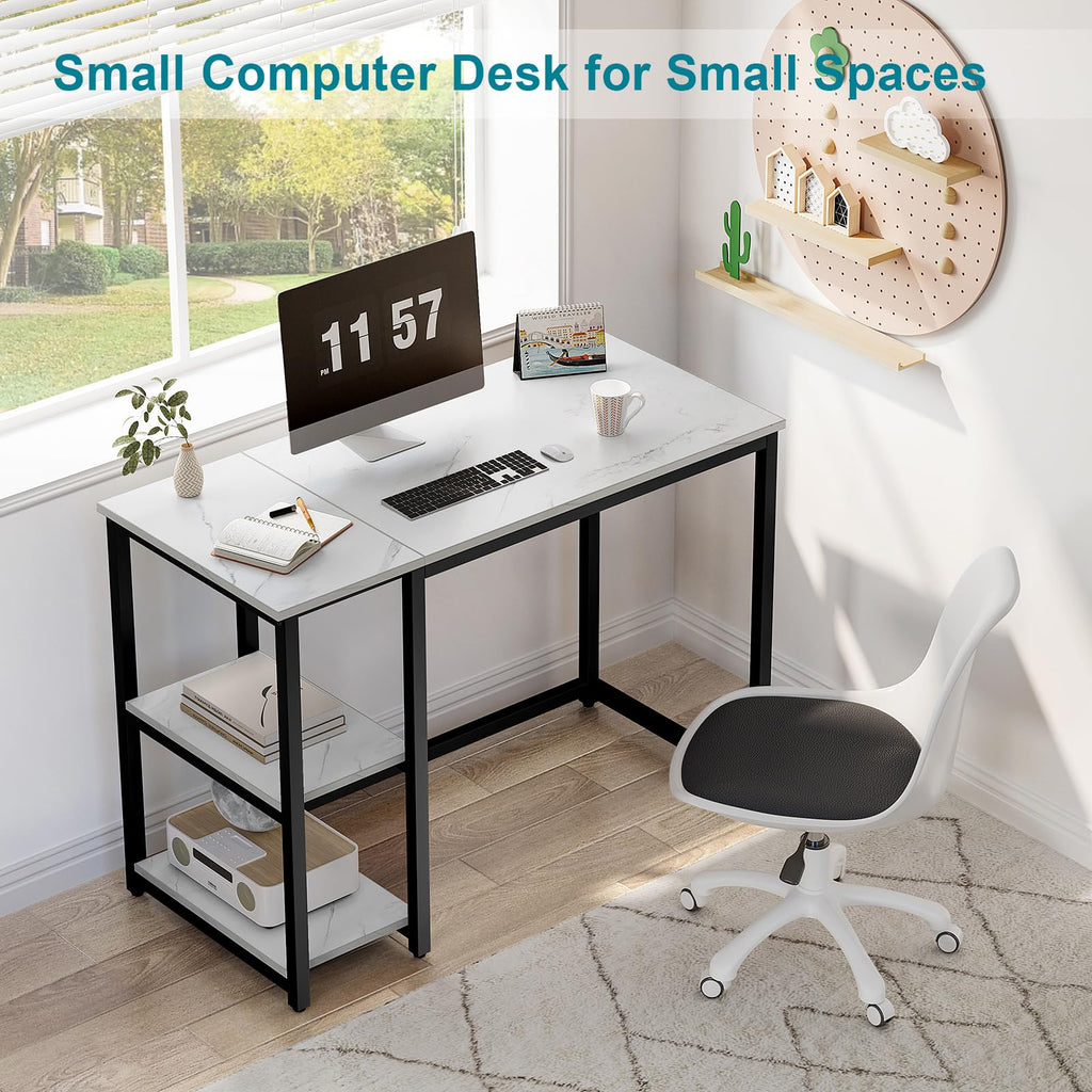 SINPAID 40 Inch Small Gaming Desk with Shelves for Small Spaces, Easy Assembly Study Desk, Sturdy Writing Desk for Bedroom & Home Office, Black