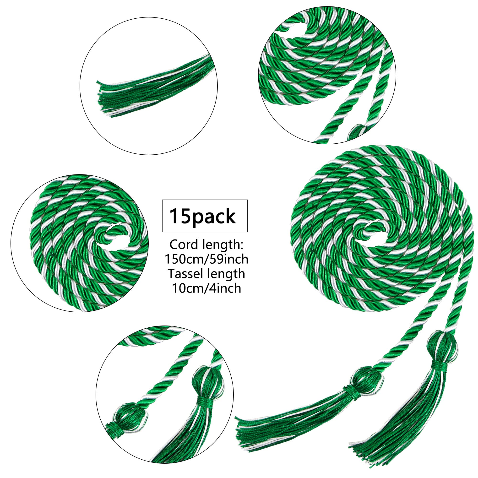 15 Pieces Graduation Honor Cord Braided Honor Cords with Tassels for Graduation Students (Black)