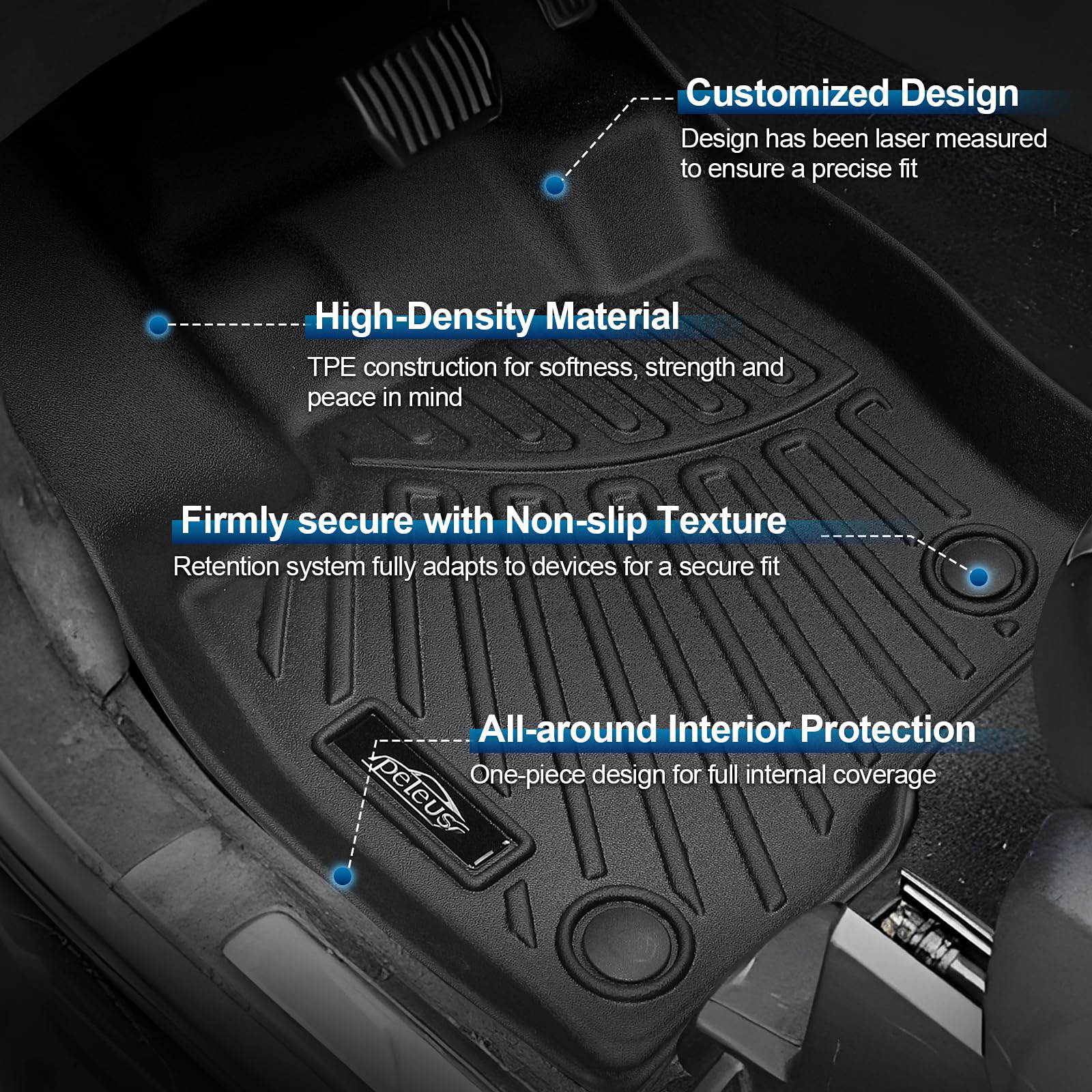 PELEUS Floor Mats for Toyota 4Runner 2003-2009 (4th Gen), All Weather Custom Fit Car Mats & Cargo Liner Set, Odorless TPE Heavy Duty Protection Accessories, Black (Only 5-Seat Models)