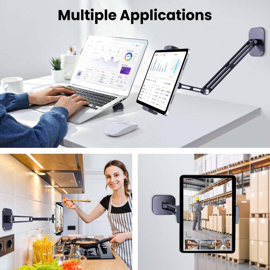Tablet Wall Mount, Aluminum iPad Wall Mount Holder, 360° Rotation Adjustable Wall Holder Compatible with iPad Pro, Mini, Galaxy Tab, Surface Pro, Kindle, All 4.7-13" Tablets and Phones