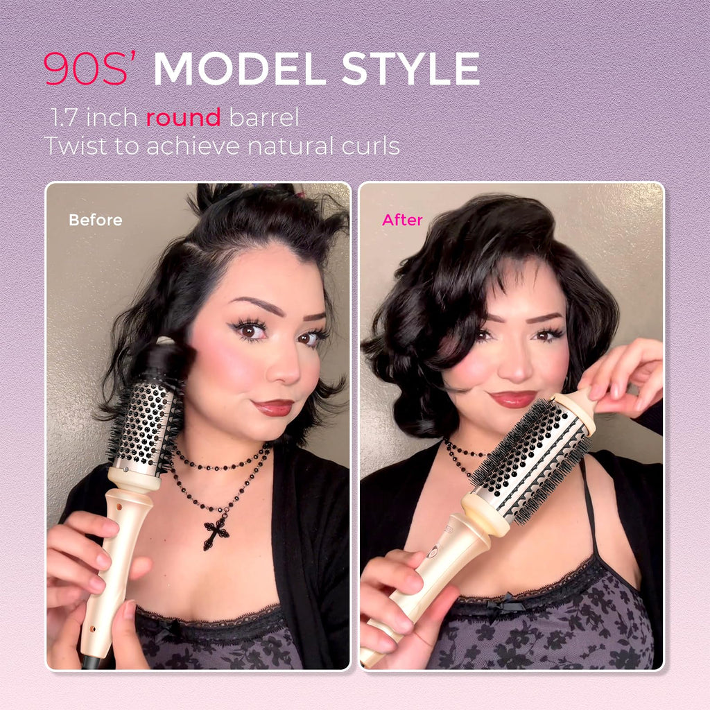 TYMO Thermal Brush Curling Brush - STYLUX 1.5 Inch Blowout Volumizer with Flexi-Fit for Hair Straightening, Heated Round Styler Tool, Hair Straightener and Curler 2 in 1, Dual Voltage, Gold