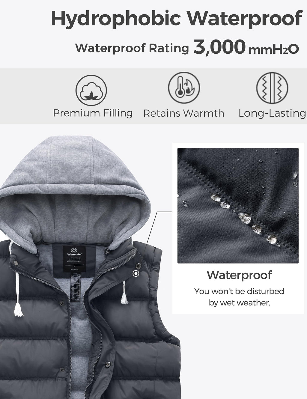 Wantdo Women's Quilted Puffer Vest Thicken Warm Winter Coat with Removable Hood