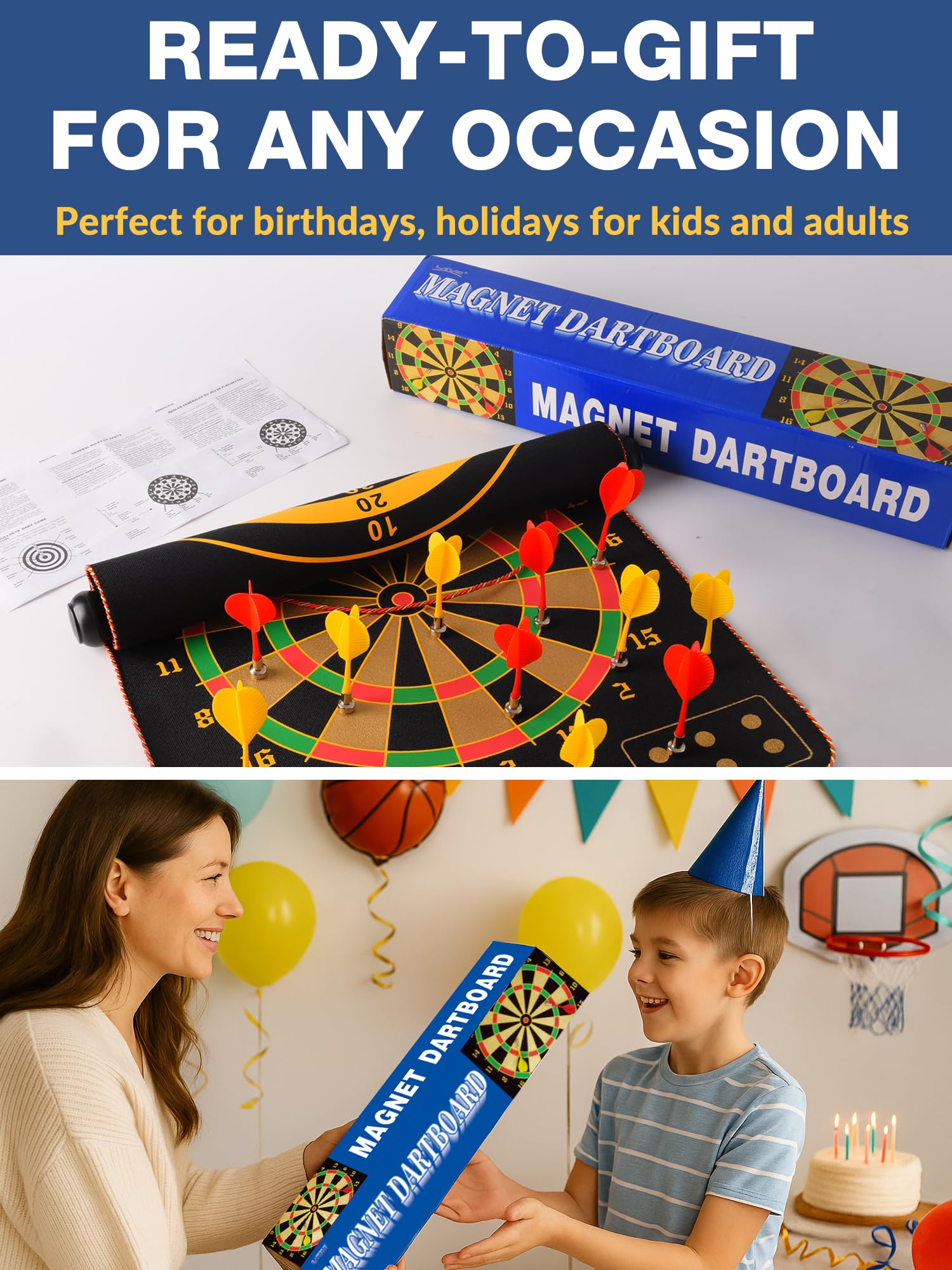 Magnetic Dart Board for Kids, Teens, Adults, Double-Sided Roll-Up Dart Board Games for Kids Age 3-18 with 12 Magnetic Darts, Indoor Outdoor Boys Toys for Backyard, Gifts for Teen Boys