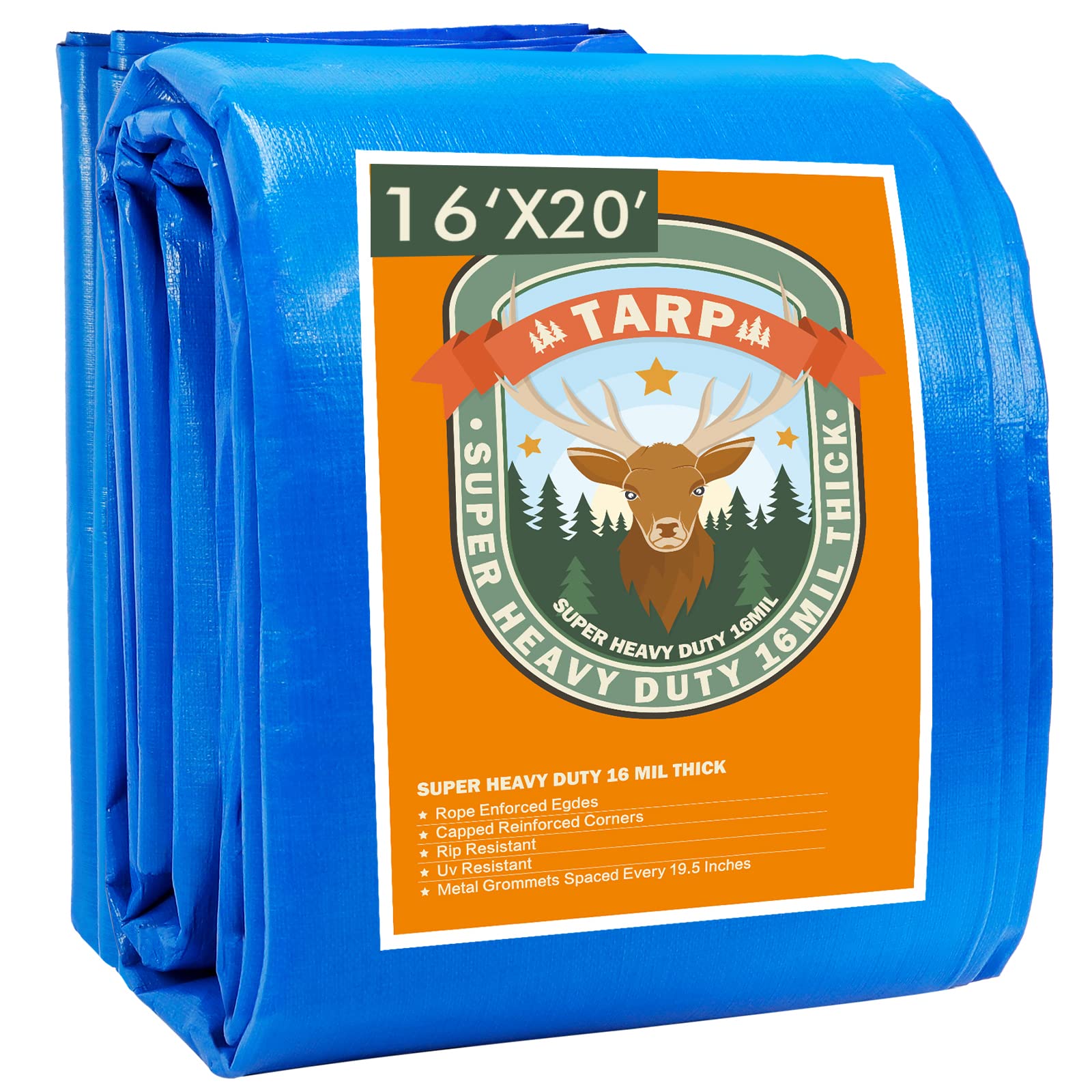 Blue Tarp, Tarps Heavy Duty Waterproof 4x20, Waterproof Plastic Poly 16 Mil Thick Tarpaulin with Metal Grommets Every 19.5 Inches - Emergency Rain Shelter, Outdoor Cover, and Camping Use