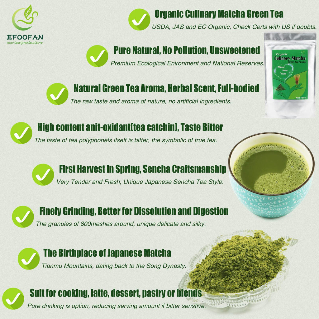 EFOOFAN USDA & COR Certified Organic Ceremonial Grade Matcha Powder – First Harvest Shade-Grown Tencha from Hangzhou, Vibrant Jade Green & Smooth Umami, No Sugar, Ideal for Traditional Tea or Latte (45g Tin)