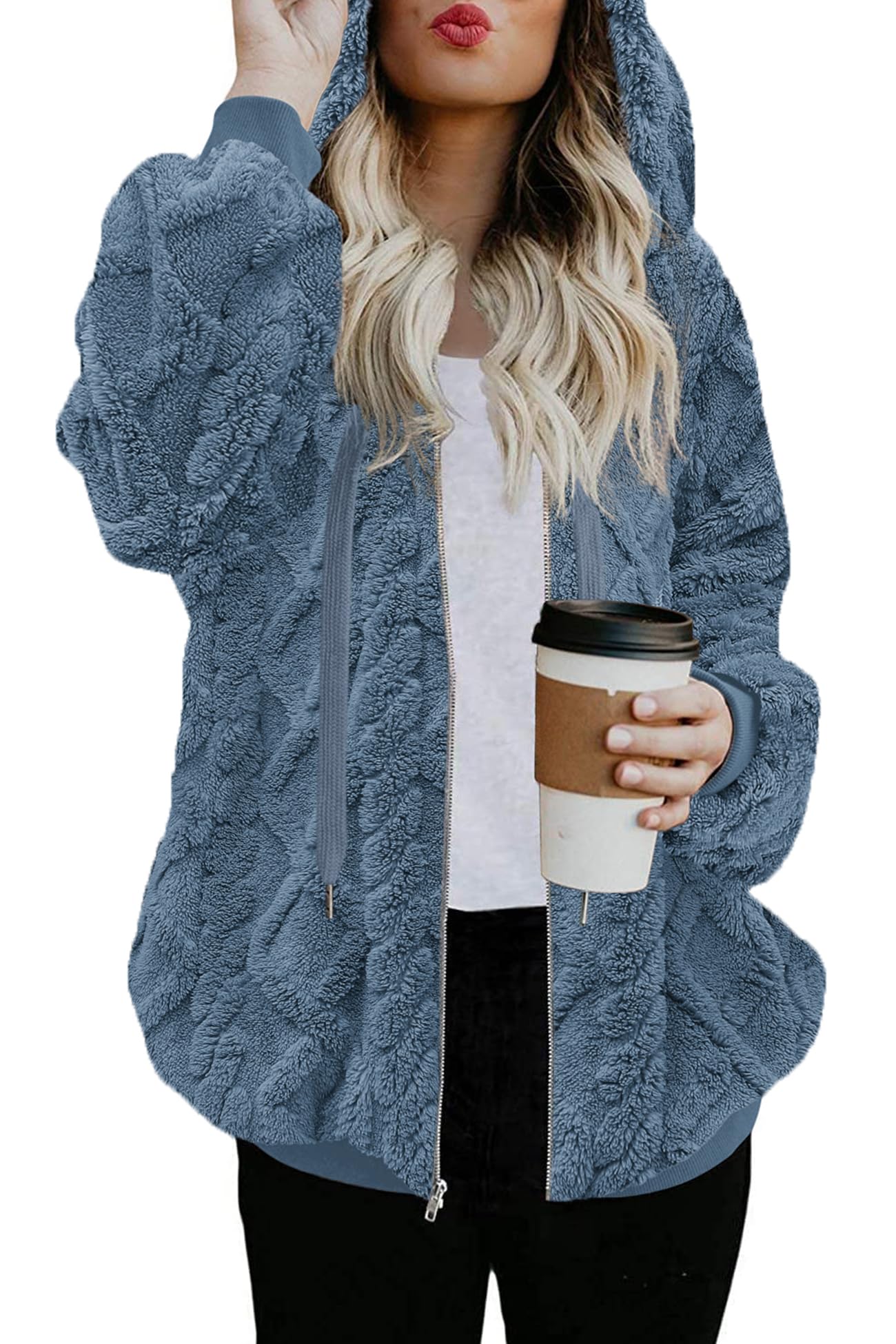 ReachMe Womens Oversized Sherpa Jacket Fuzzy Fleece Zip Up Hoodies with Pockets Warm Fall Outfits Winter Coats