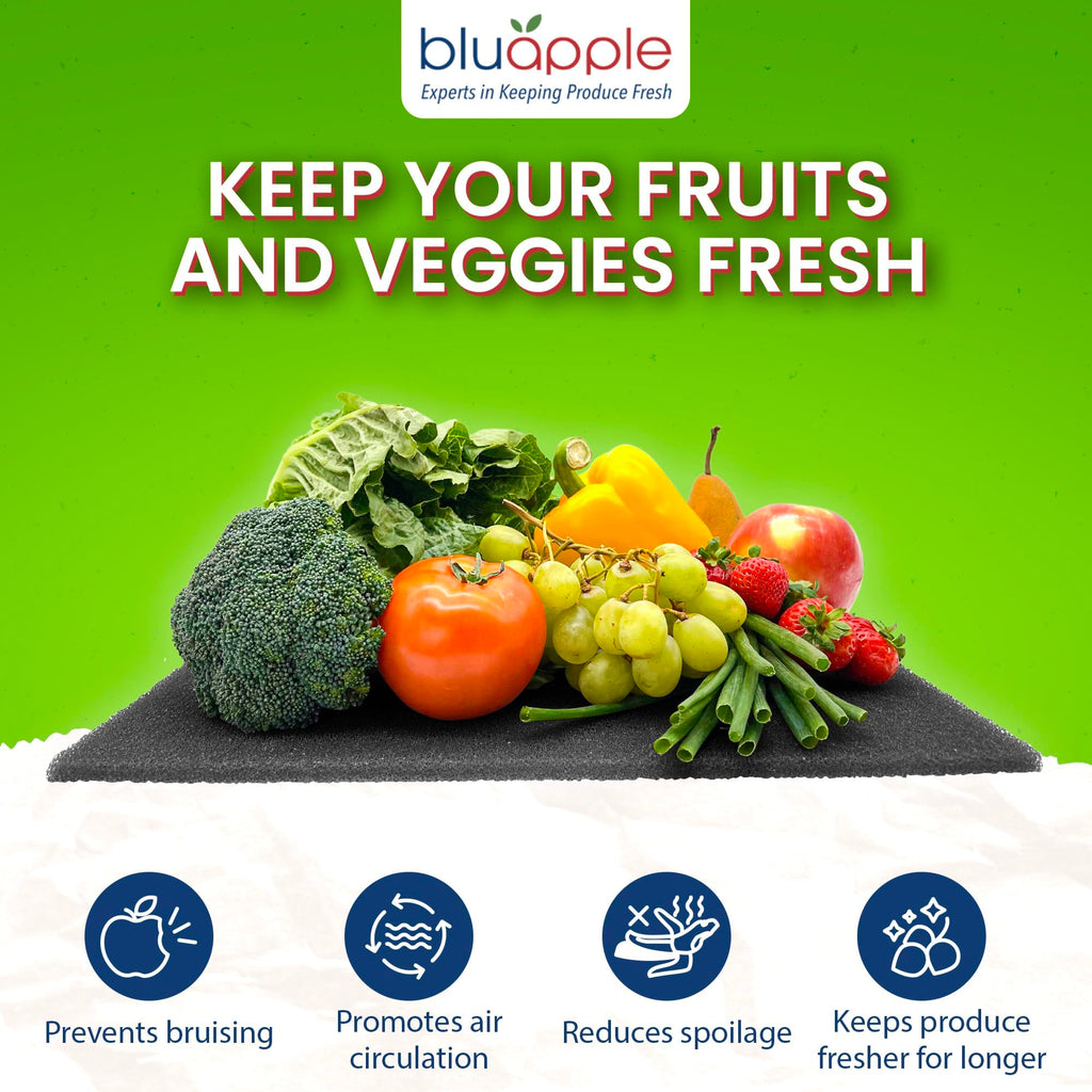 Bluapple FreshMats, Refrigerator Bin Liner, Fridge Drawer Mats, Crisper Life Extender Liner Keeps Produce Fresh Longer, Anti-Bruising, for Air Circulation, Washable & Reusable (4-Mats, 12x15, Black)