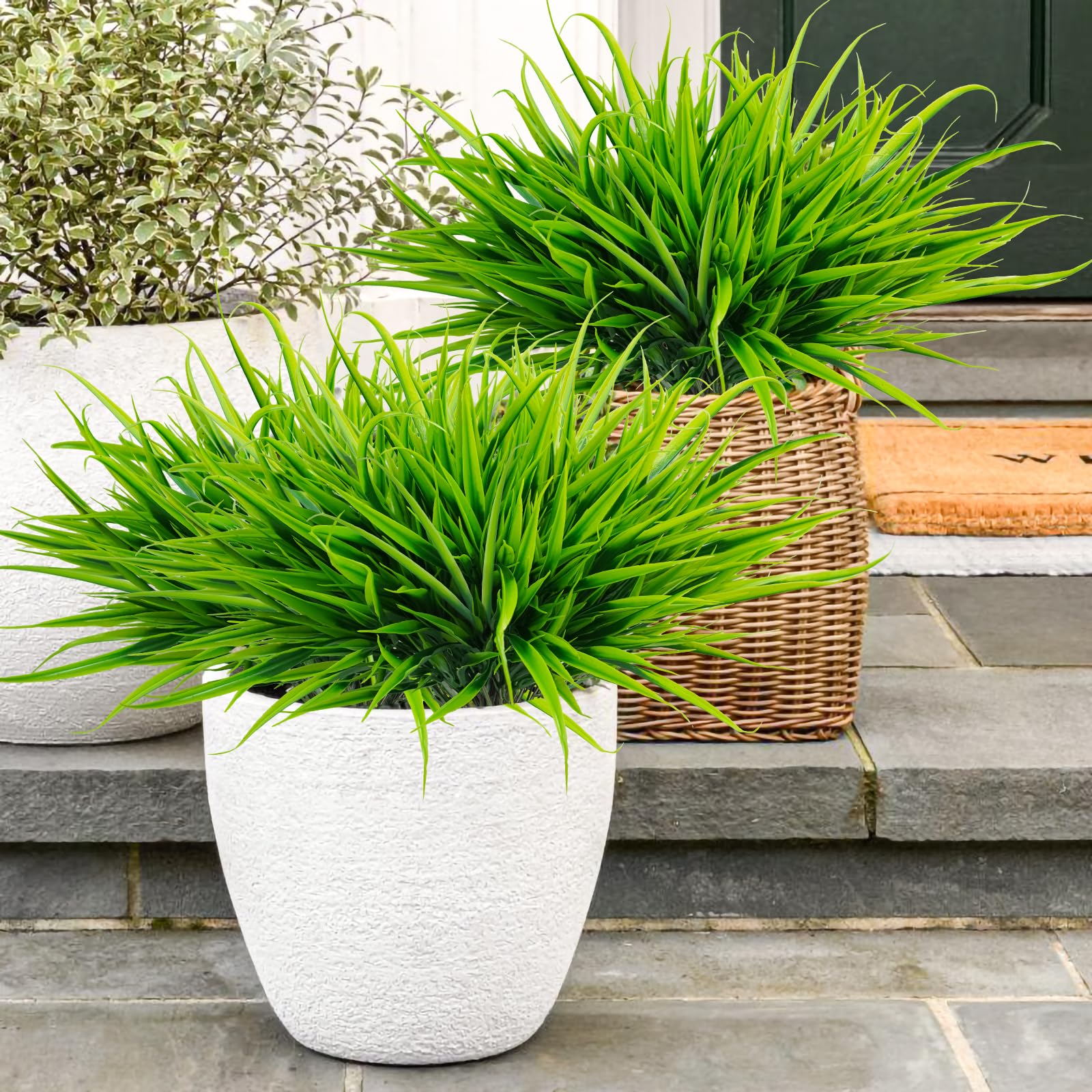 Uieke 28 Bundles Artificial Outdoor Plants UV Resistant Fake Grass Plants Faux Plastic Plants Greenery Shrubs for Home Garden Pathway Window Box Front Porch Cemetery Fall Decor, Autumn Red