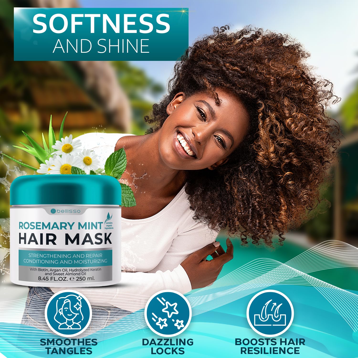 Apple Cider Vinegar Deep Conditioning Mask - Treatment for Dry Damaged Hair and Split End Repair - Sulfate Free Formula with Collagen, Keratin and Argan Oil - For Flaky Scalp and Dandruff Relief