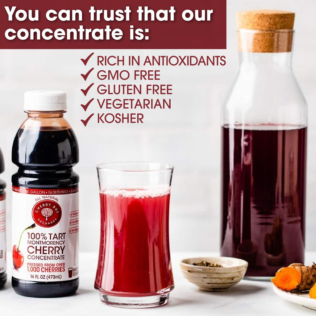 Cherry Bay Orchards Tart Cherry Concentrate - All Natural Juice to Promote Healthy Sleep, 16oz Bottle - Gluten Free, Natural Antioxidants, No Added Sugar or Preservatives