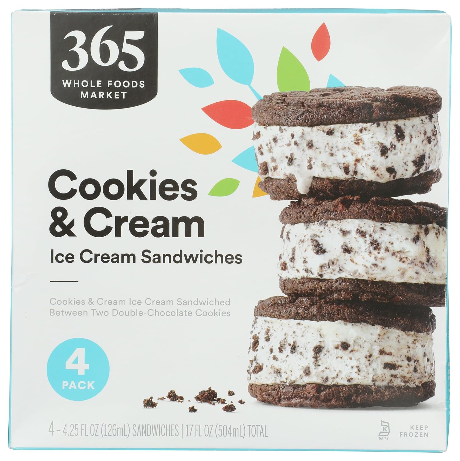 365 by Whole Foods Market Cookies & Cream Ice Cream Sandwiches, 17 FZ