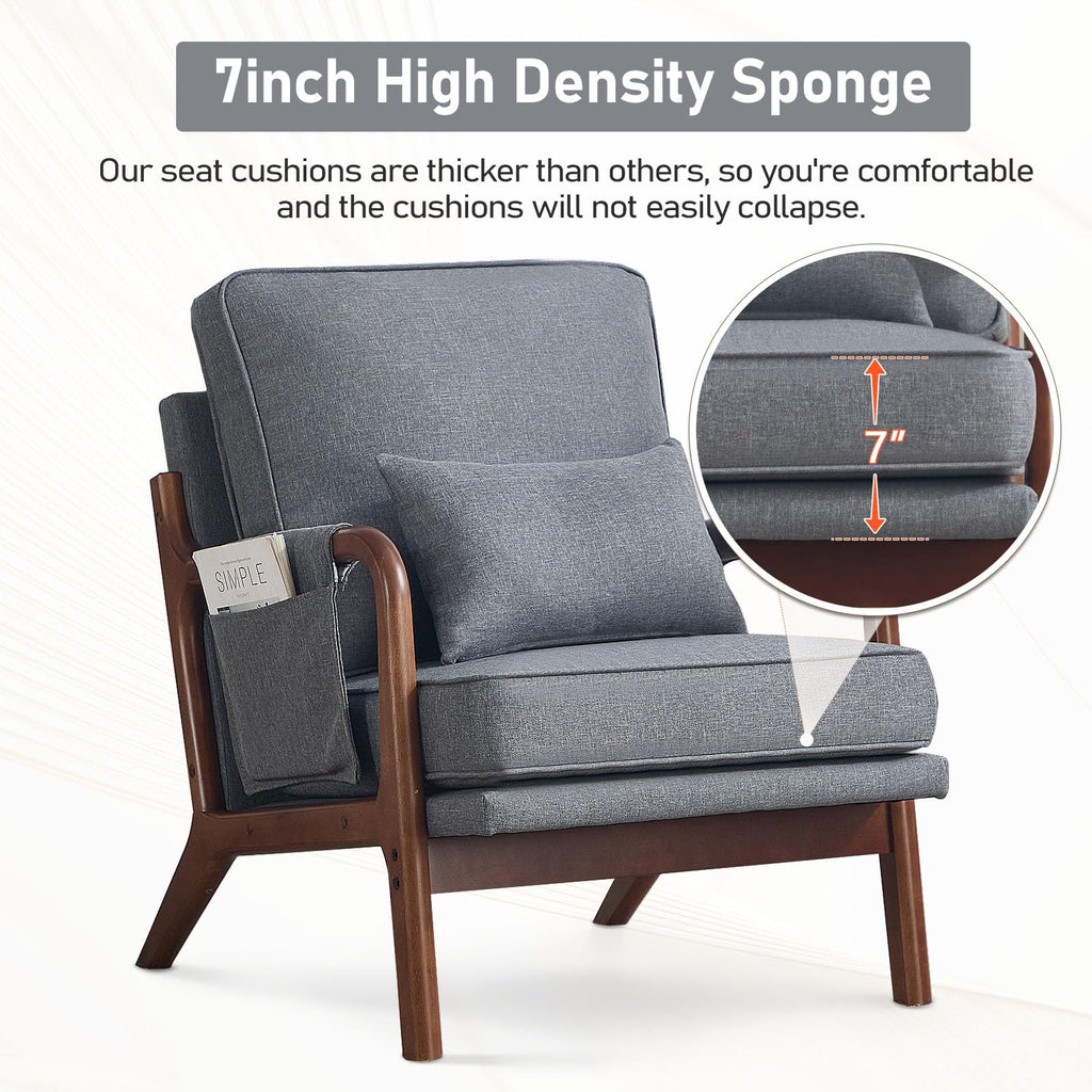 ANJ Mid Century Modern Accent Chair, Comfy Fabric Living Room Chairs with Solid Wood Frame, Lounge Reading Armchair, Easy Assembly, Beige