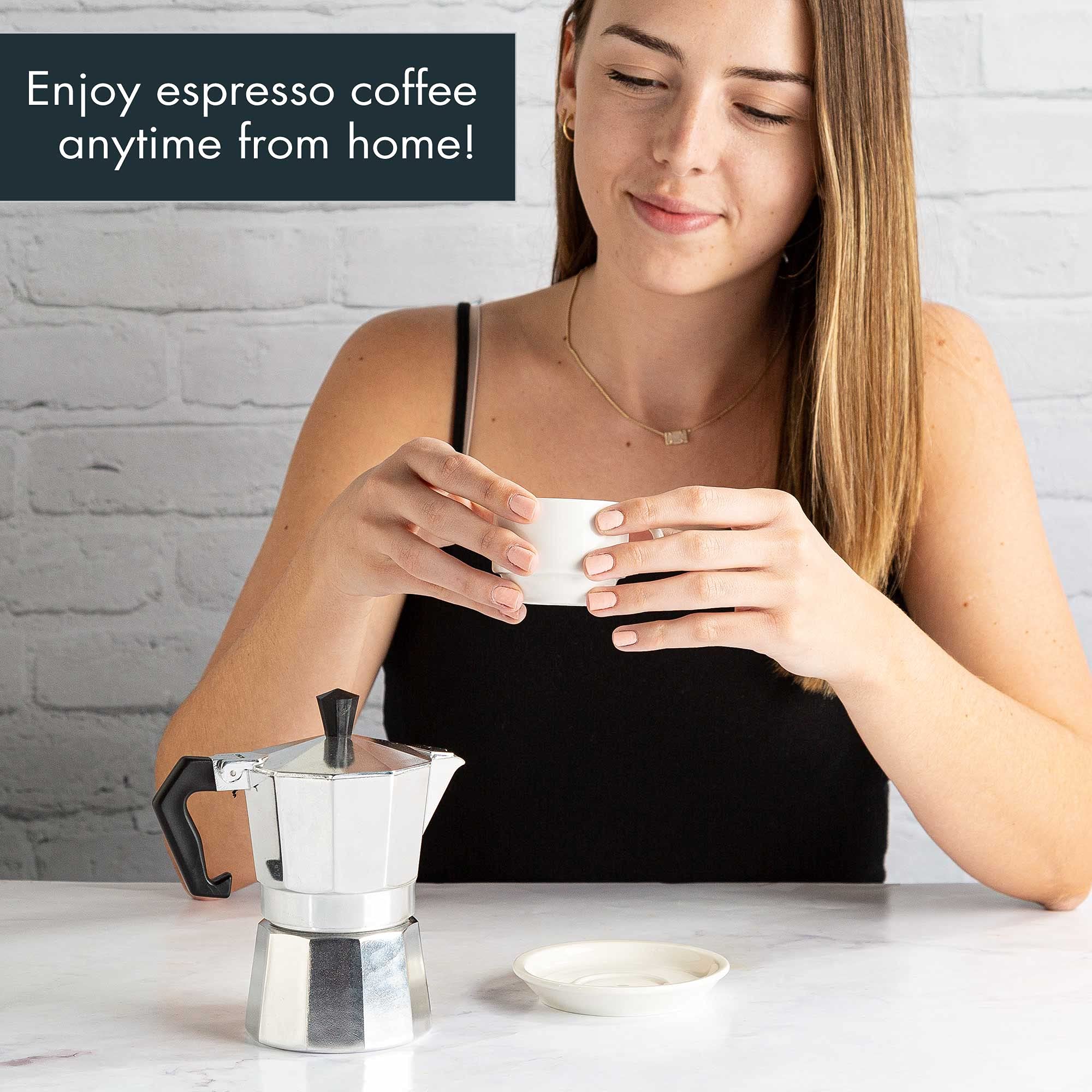 Primula Classic Moka Pot Stovetop Espresso and Coffee Maker, Italian and Cuban Cafetera for Rich Espresso Brewing, Durable Aluminum Greca Coffee Maker with Easy Grip Handle, 6-Cup, Black