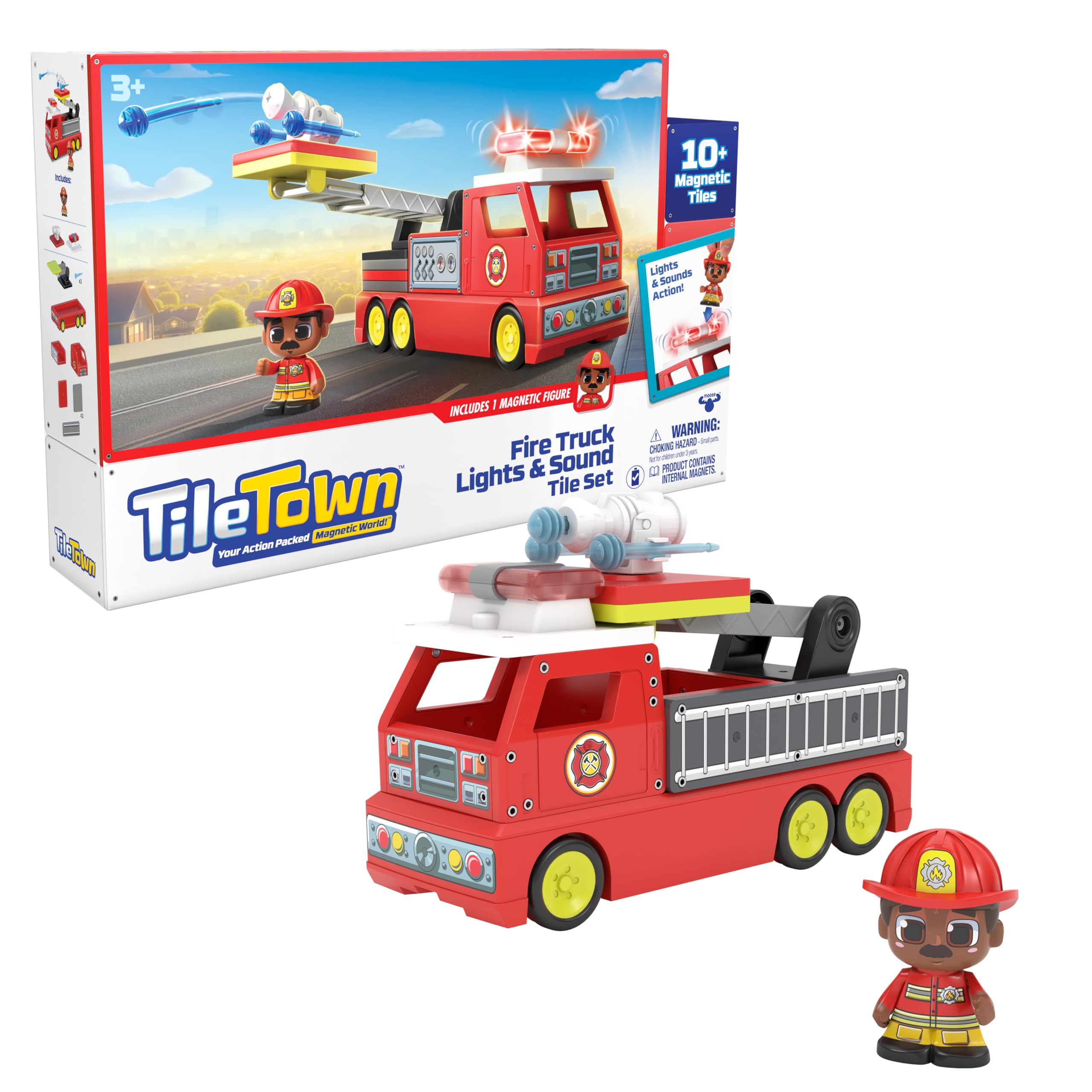 Tile Town Fire Station Magnetic Tiles Set, 66 Piece Kids Magnet Toy, Innovative Action Play Magnetic Tile Building Set Ages 3-6, Amazon Exclusive