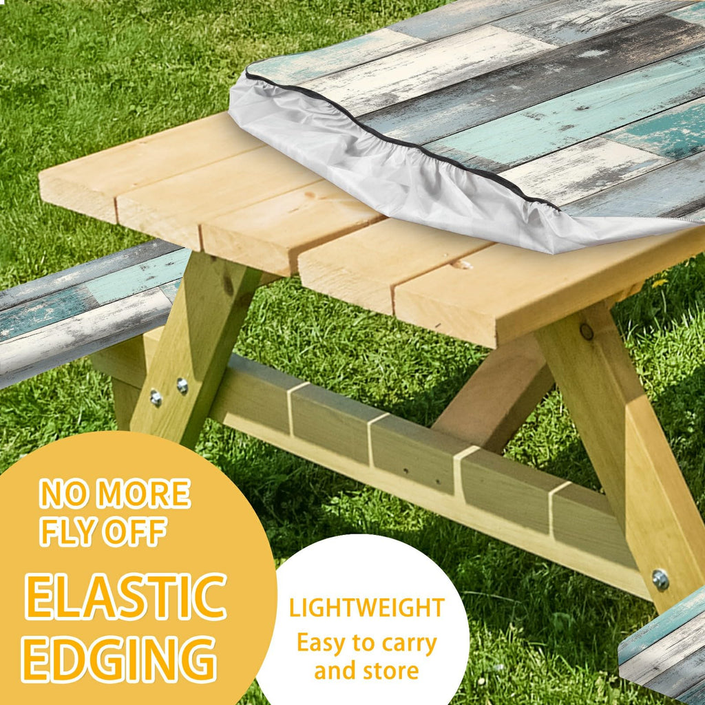 Park Picnic Table Cover with Bench Covers Lightweight Camping Essentials, Oil-Proof Waterproof 3PCS Tablecloth with Elastic, Fitted for Table 6FT Rectangle and Seats, American Flag Eagle (72x30in)