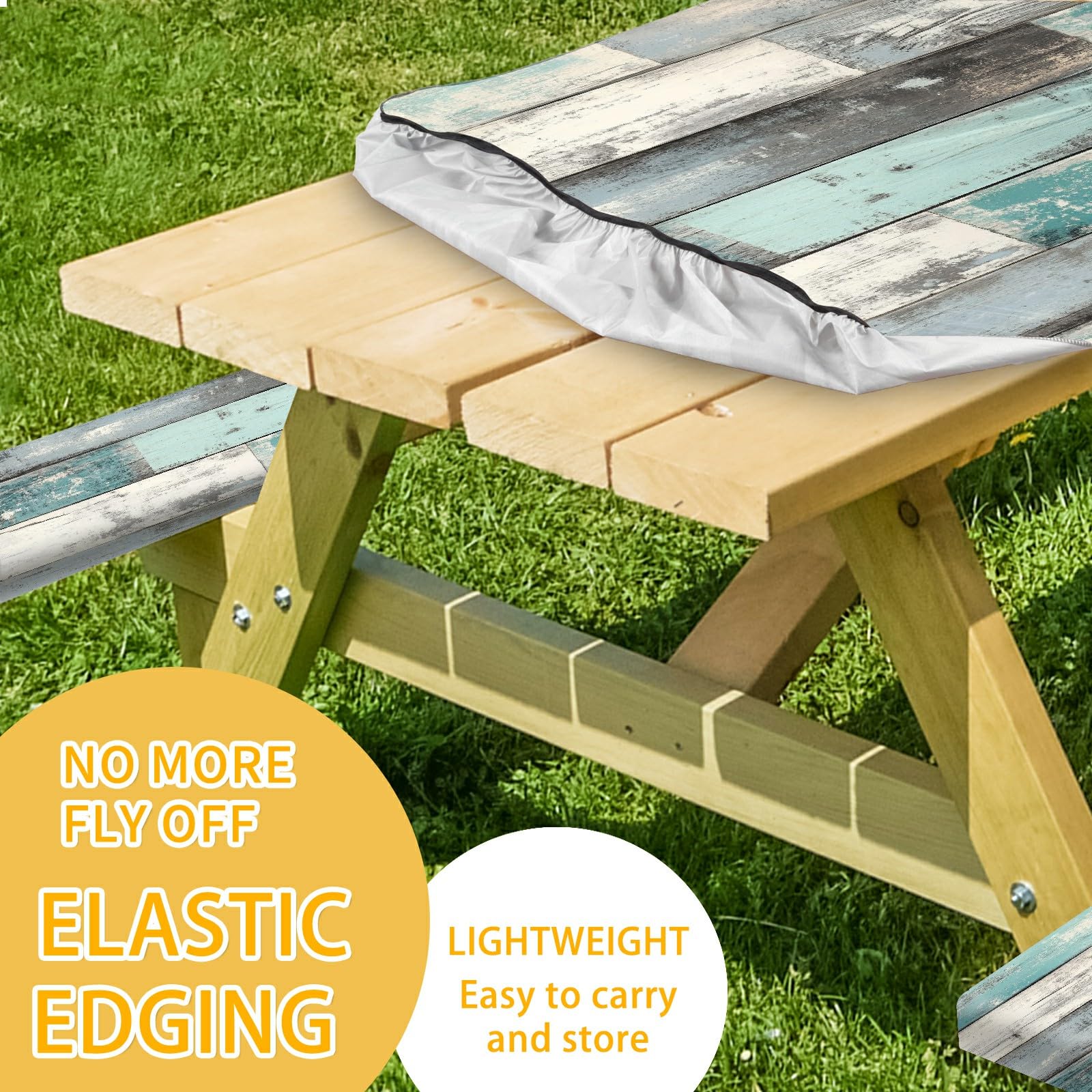 Park Picnic Table Cover with Bench Covers Lightweight Camping Essentials, Oil-Proof Waterproof 3PCS Tablecloth with Elastic, Fitted for Table 6FT Rectangle and Seats, American Flag Eagle (72x30in)