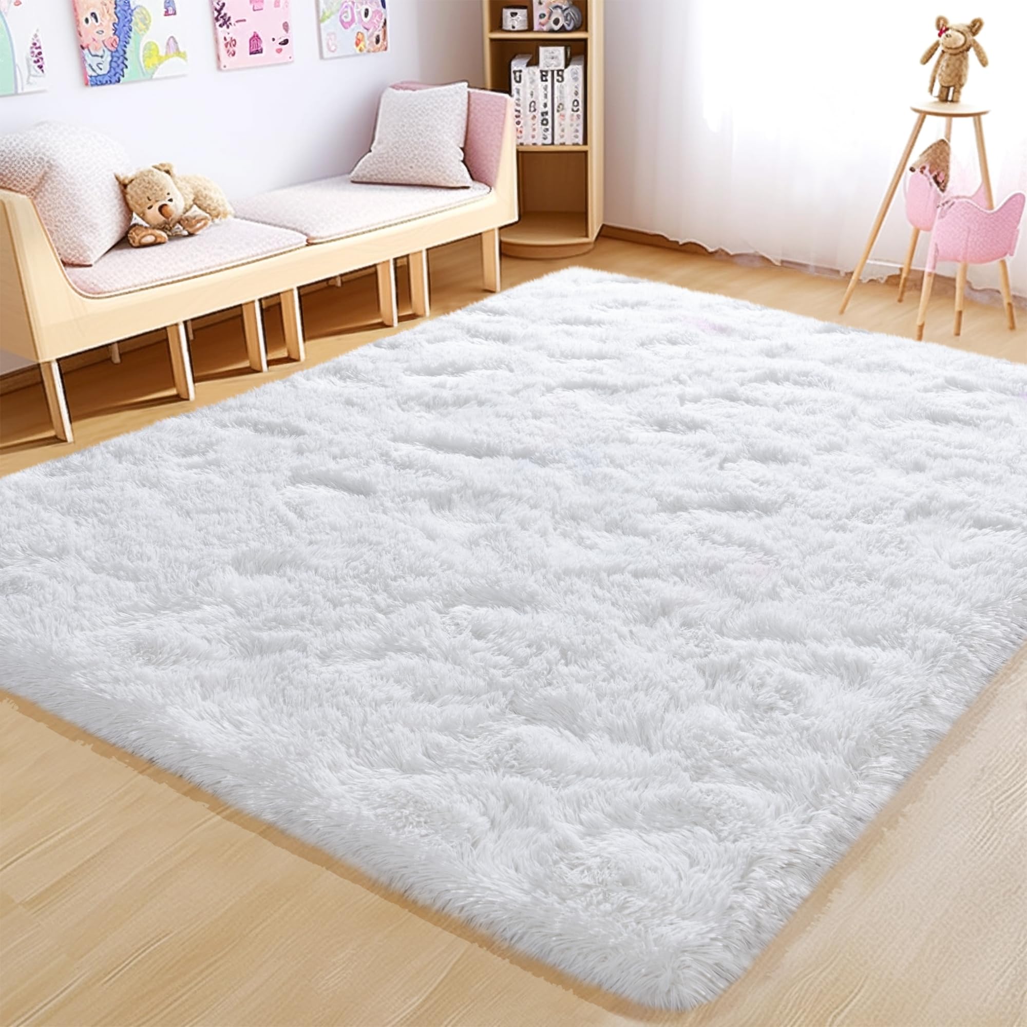 Awaytail Fluffy Rug Washable 2x3 Feet, Pure Black Desk Chair Rug Non-Slip, Super Soft Kids Rug for Boys Nursery Dorm Decor