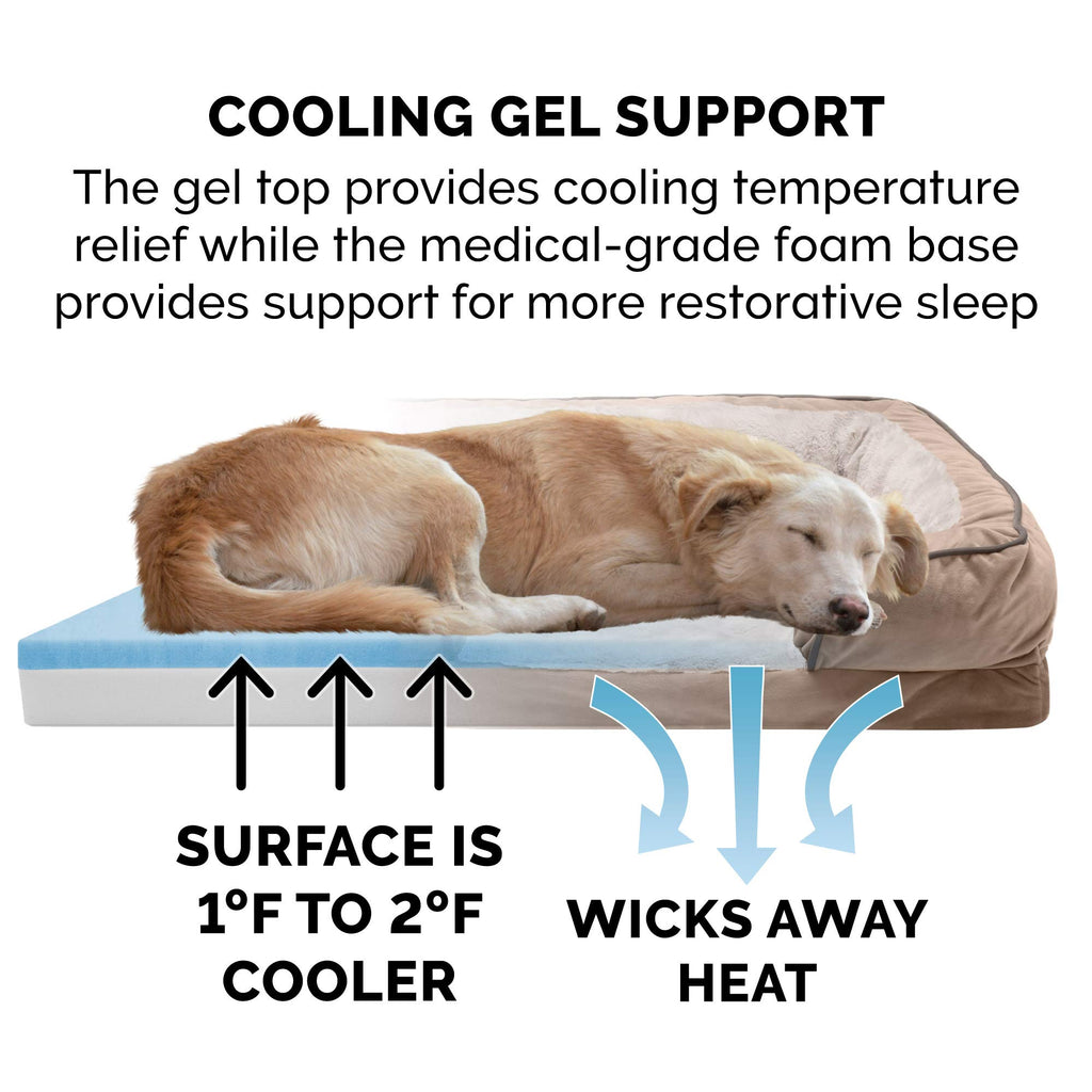 Furhaven Cooling Gel Dog Bed for Medium/Small Dogs w/ Removable Bolsters & Washable Cover, For Dogs Up to 35 lbs - Plush & Velvet Waves Perfect Comfort Sofa - Brownstone, Medium