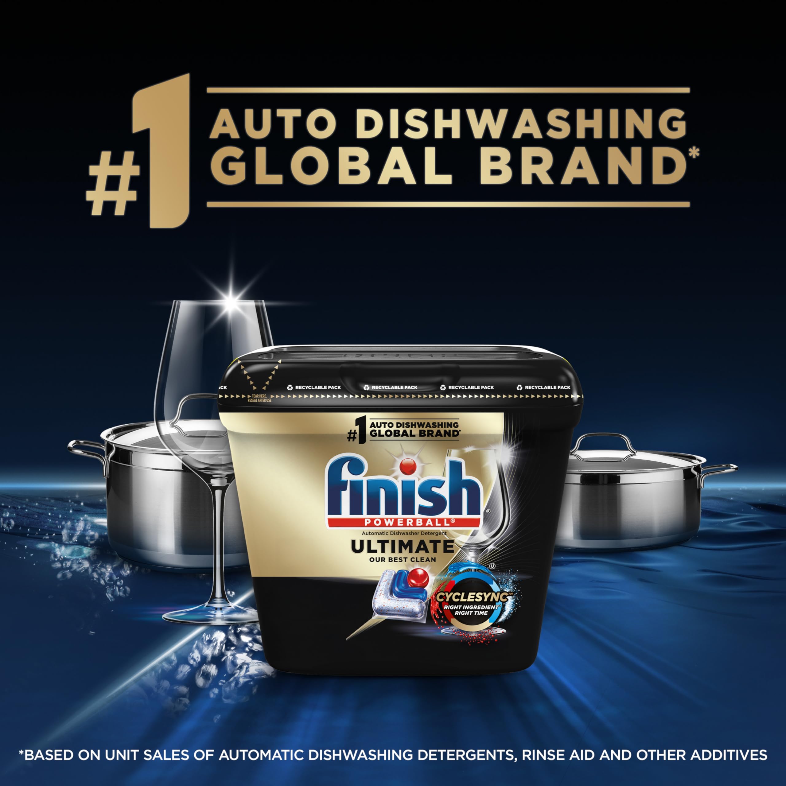 Finish Ultimate Dishwasher Pods, No Pre-Rinse Dishwasher Detergent Soap Removes Burnt-On Stain, with CycleSync Technology, Degreasing & Scrubbing Power, 52 Count (Packaging may vary)