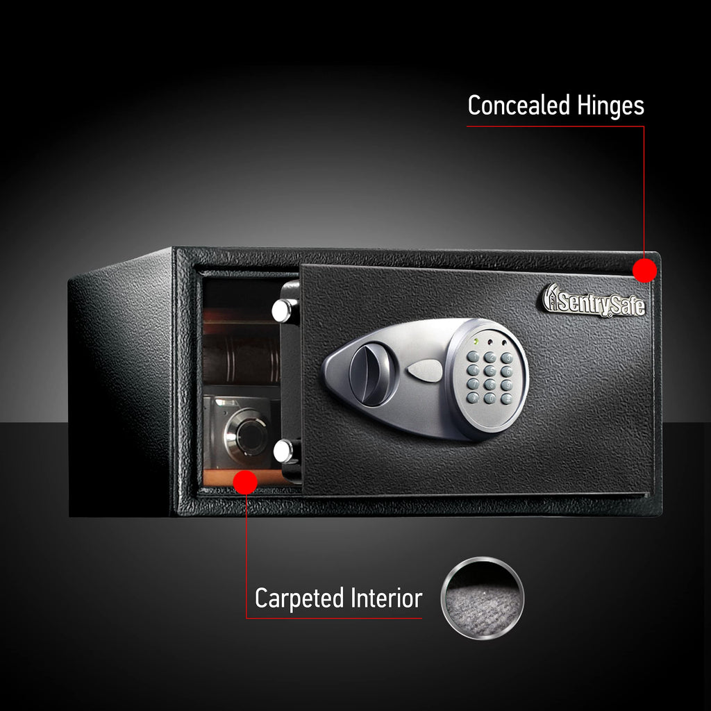SentrySafe Medium Safe with Digital Keypad, Lock Box with Code has Interior Lining and Bolt Down Kit that Secures Pistol, Money, 0.41 Cubic Feet, 7.6 x 11.4 x 10.4 Inches, X041E