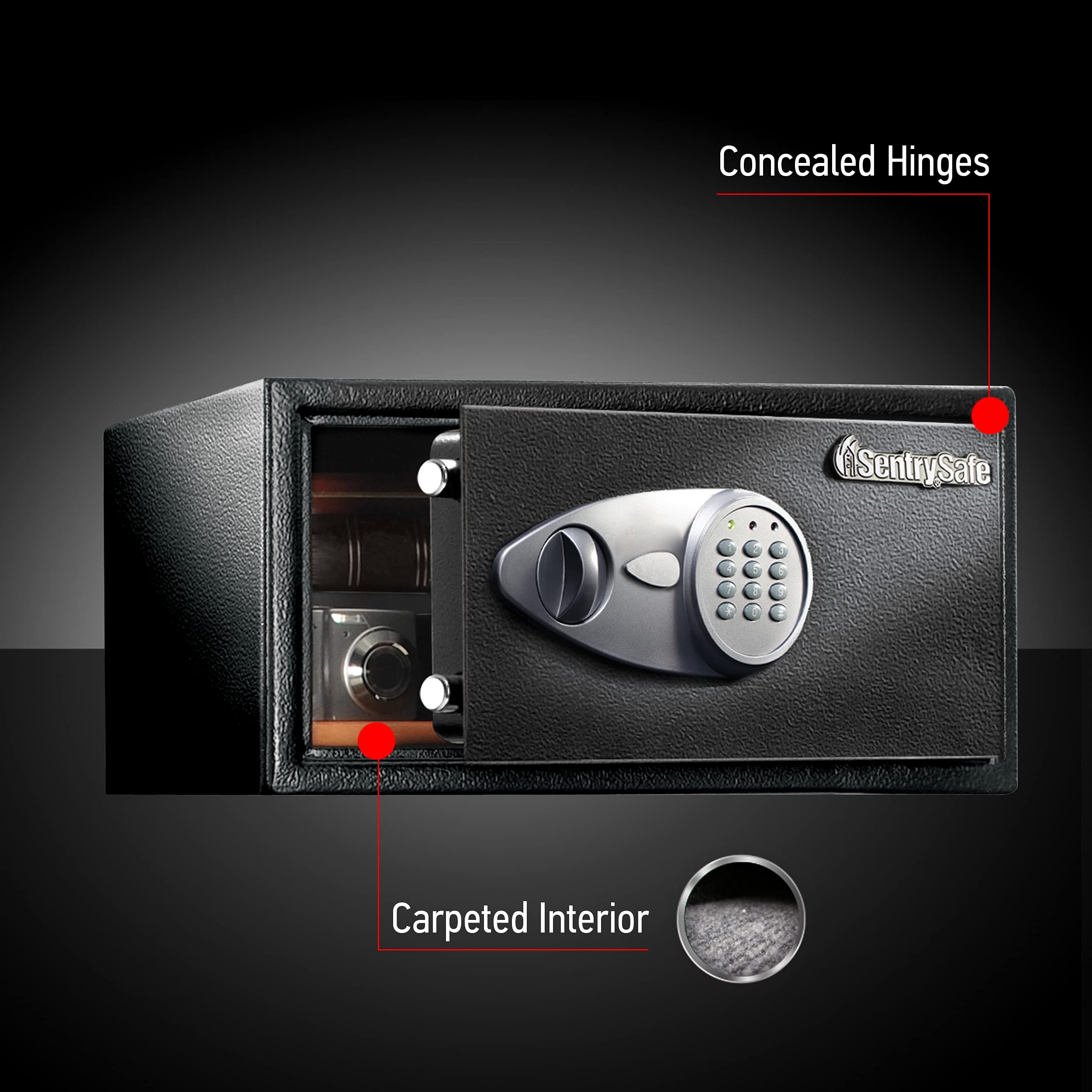 SentrySafe Medium Safe with Digital Keypad, Lock Box with Code has Interior Lining and Bolt Down Kit that Secures Pistol, Money, 0.41 Cubic Feet, 7.6 x 11.4 x 10.4 Inches, X041E