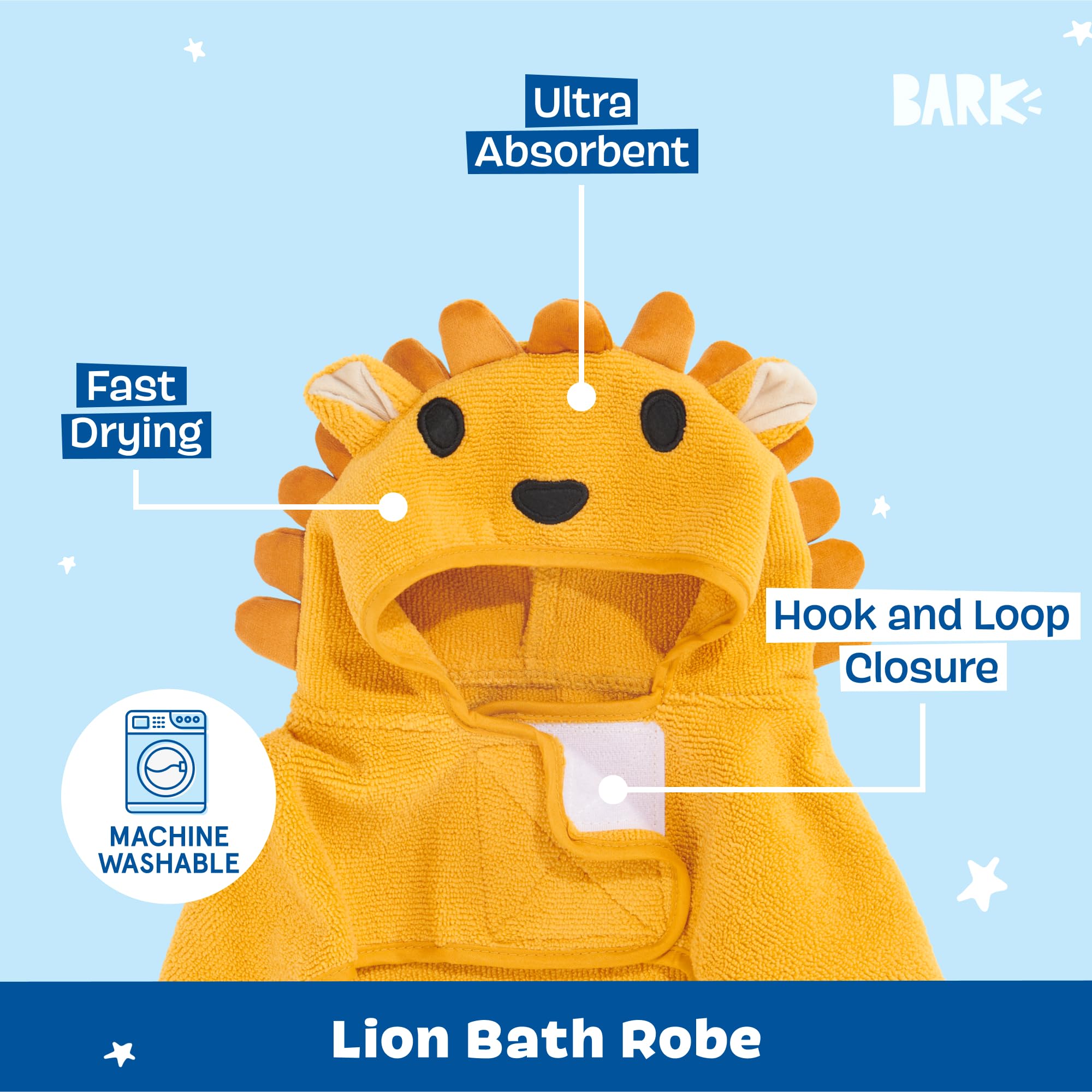 Barkbox Dog Bathrobe Fast Drying with Hook and Loop Closure & Wrap Tie Snuggle, Cute Dogs Clothes, Easy to Clean, Machine Washable, Dog Coats and Tumble Dry Low - Bunny, Medium