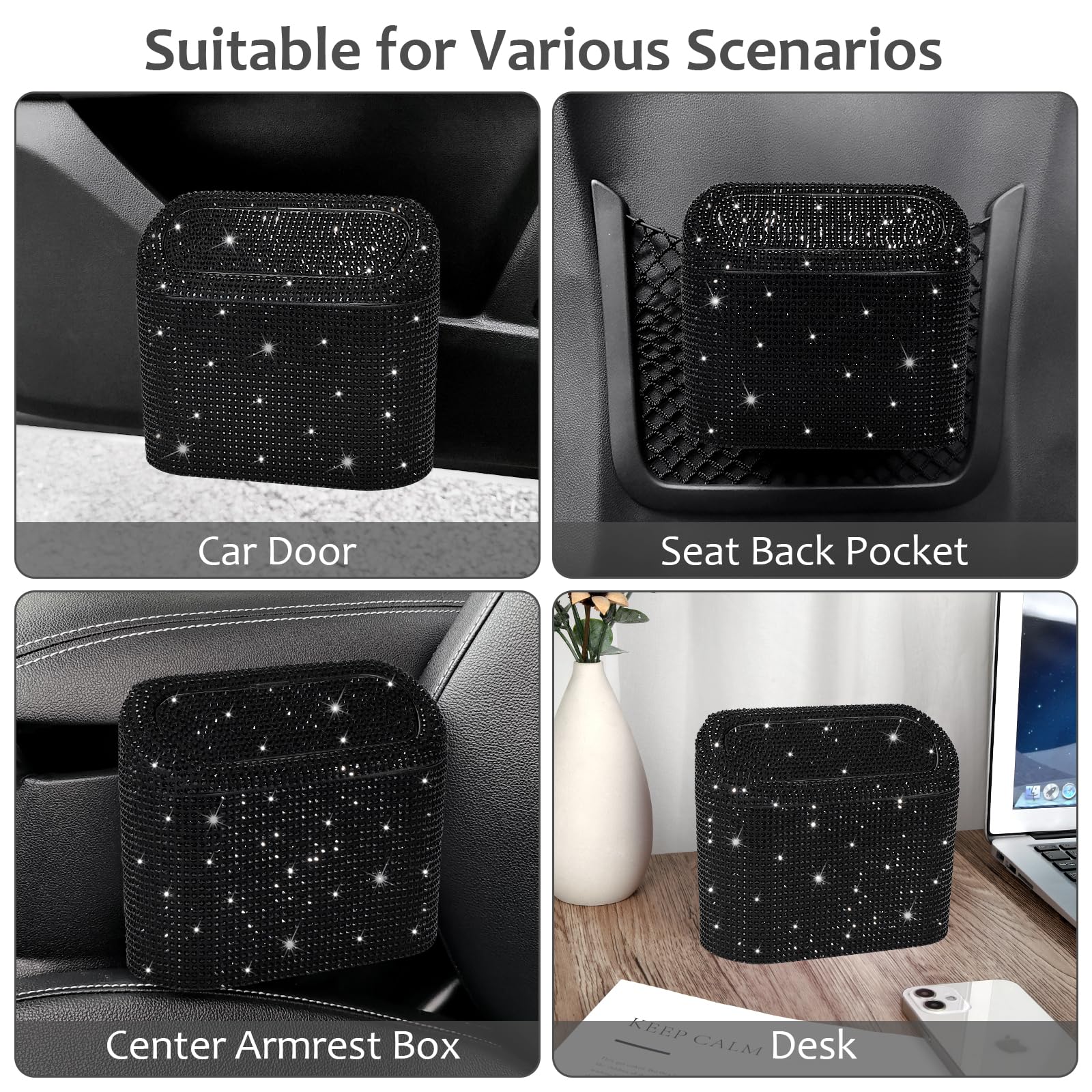 Accmor Car Trash Can with Lid, Mini Auto Dustbin Garbage Organizer with 30 Pcs Plastic Trash Bag, Automotive Garbage Container Bin for Vehicle, Home, Office
