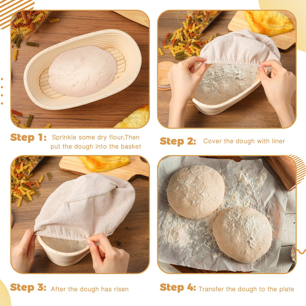 Gejoy 20 Sets Bread Proofing Baskets Bulk Banneton Dough Proofing Bowls Kit with Cloth Liner and Plastic Scraper Sourdough Basket for Home Sourdough Bakers(Oval,10'')