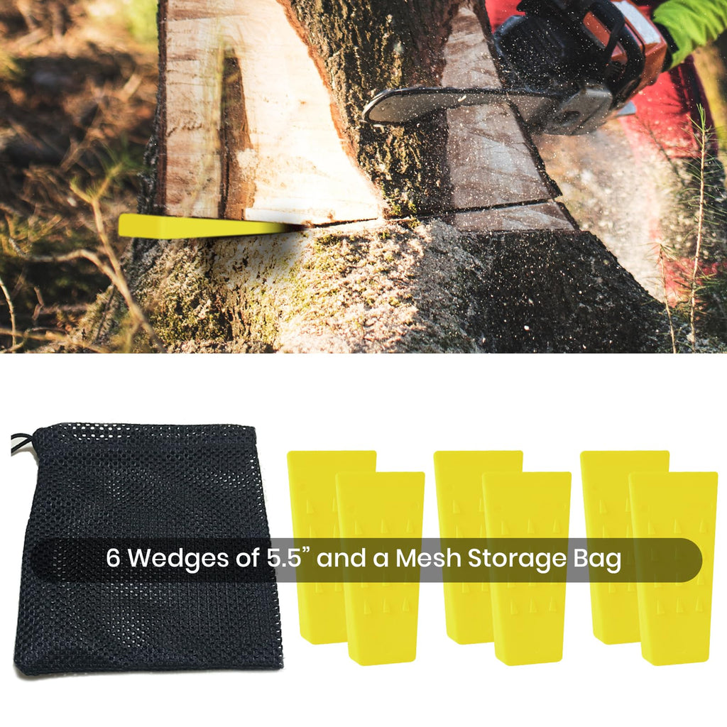 AR-PRO 6 Pack Tree Felling Wedges with Spikes for Safe Tree Cutting – 5.5” Wedges with Storage Bag; 6 Felling Dogs to Guide Trees Stabilize and Safely to Ground for Loggers and Fallers