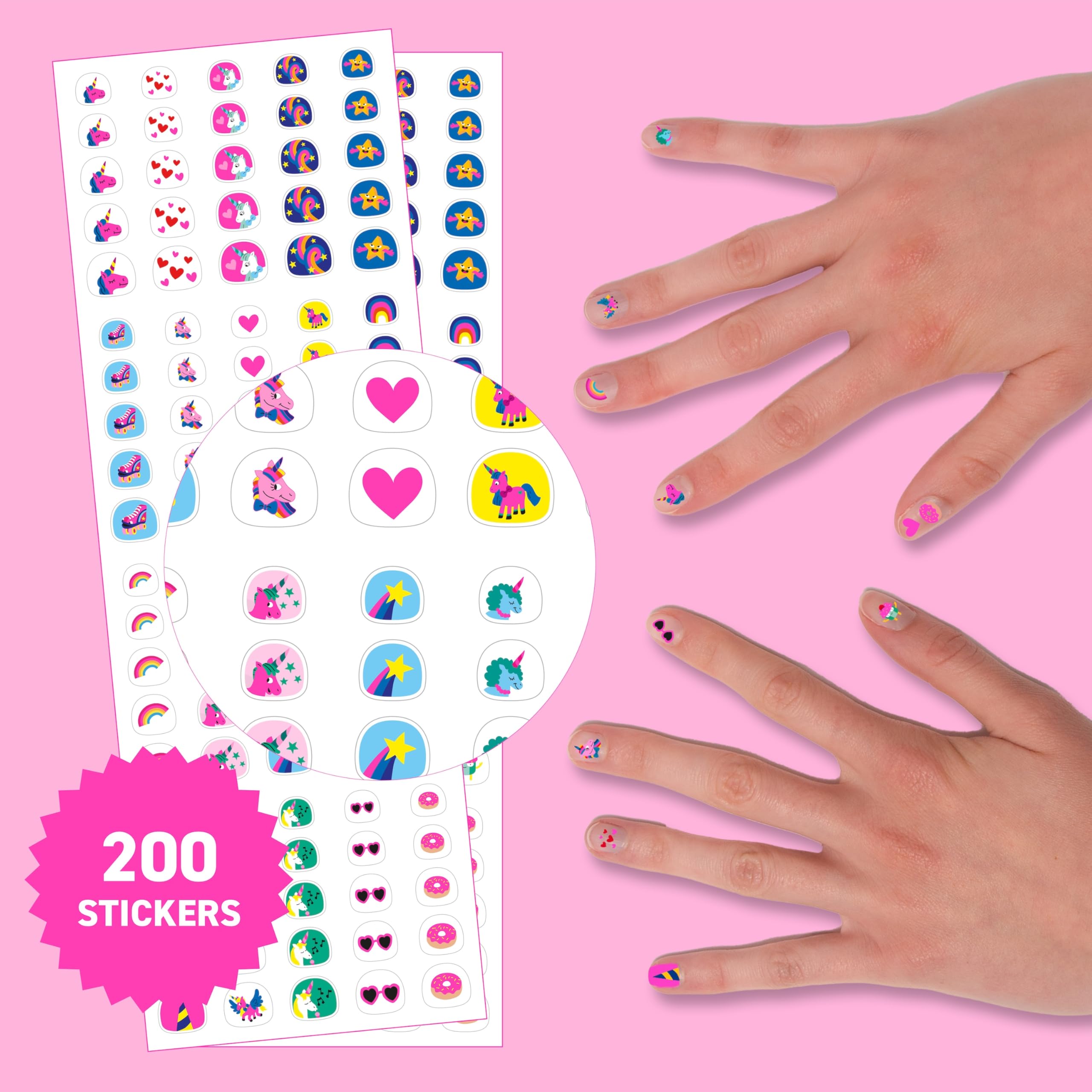 Omy Friends & Animals Nail Stickers for Kids - 200 Stickers, Waterproof, Durable, Fun, Creative Designs | Strong Enough to Last Through Hand Washing - Easy to Apply, Safe, Non-Toxic | Age 3 and Up