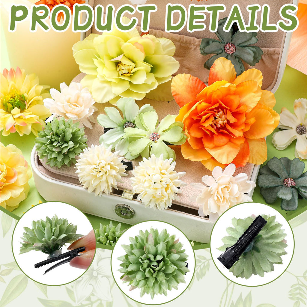 BBTO Flower Hair Clip Rose Hair Clips Barrettes for Women Flower Accessories Boho Bride Claw Clip Hairpin Brooch Pin Headpiece for Wedding(Beige Orange Series,21 Pcs)
