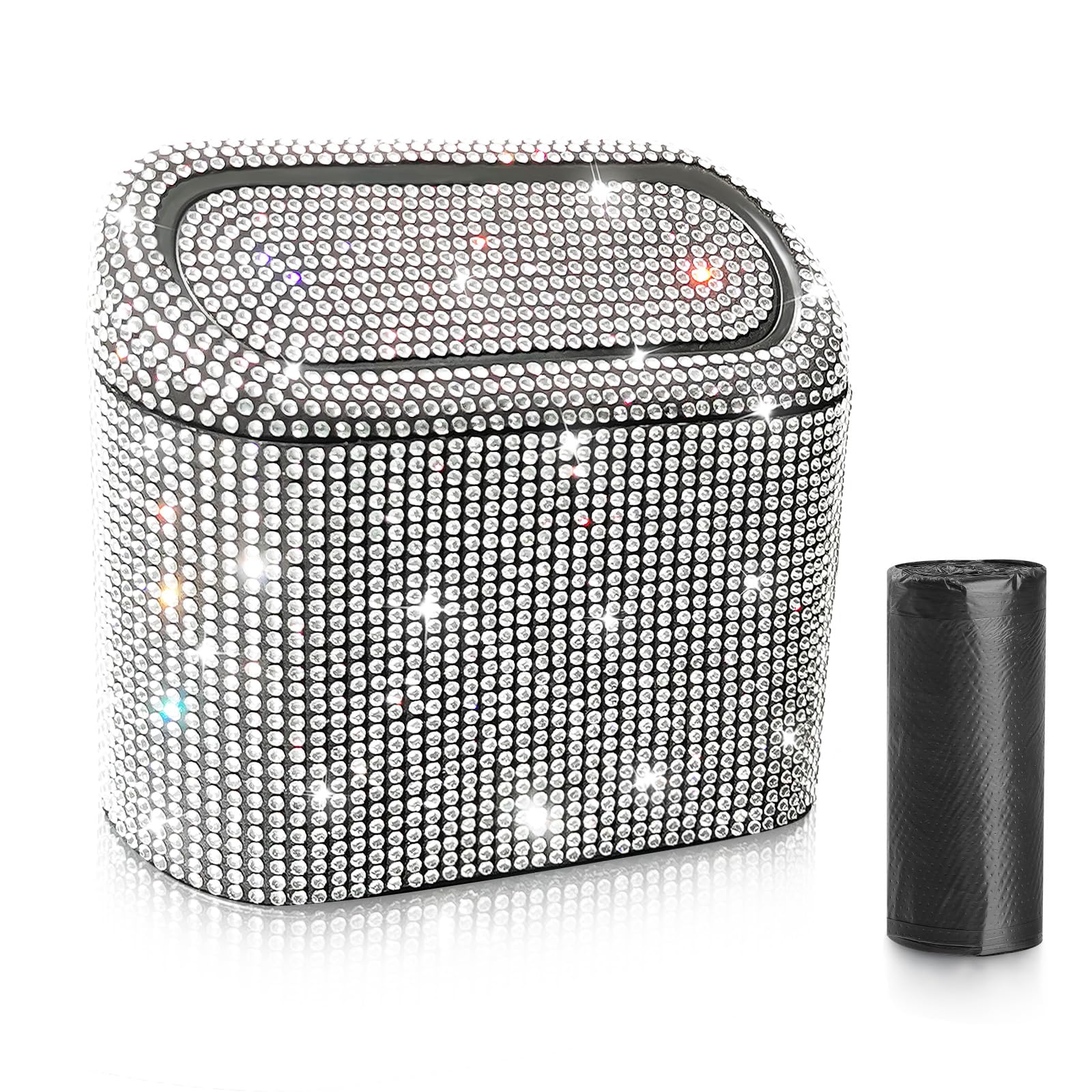 Accmor Car Trash Can with Lid, Mini Auto Dustbin Garbage Organizer with 30 Pcs Plastic Trash Bag, Automotive Garbage Container Bin for Vehicle, Home, Office