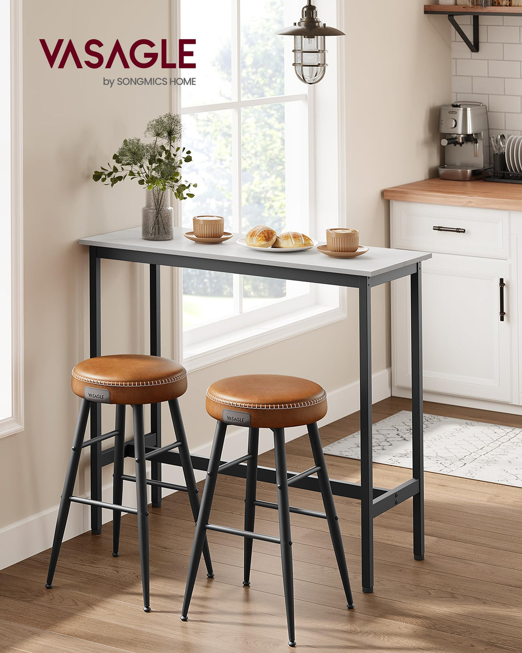 VASAGLE Bar Table, Kitchen Dining Table, High Top Pub Table, Bar Height Cocktail Table for Living Room Party, Sturdy Metal, 15.7 x 39.4 x 35.4 Inches for Narrow Spaces, Ebony Black and Ink Black