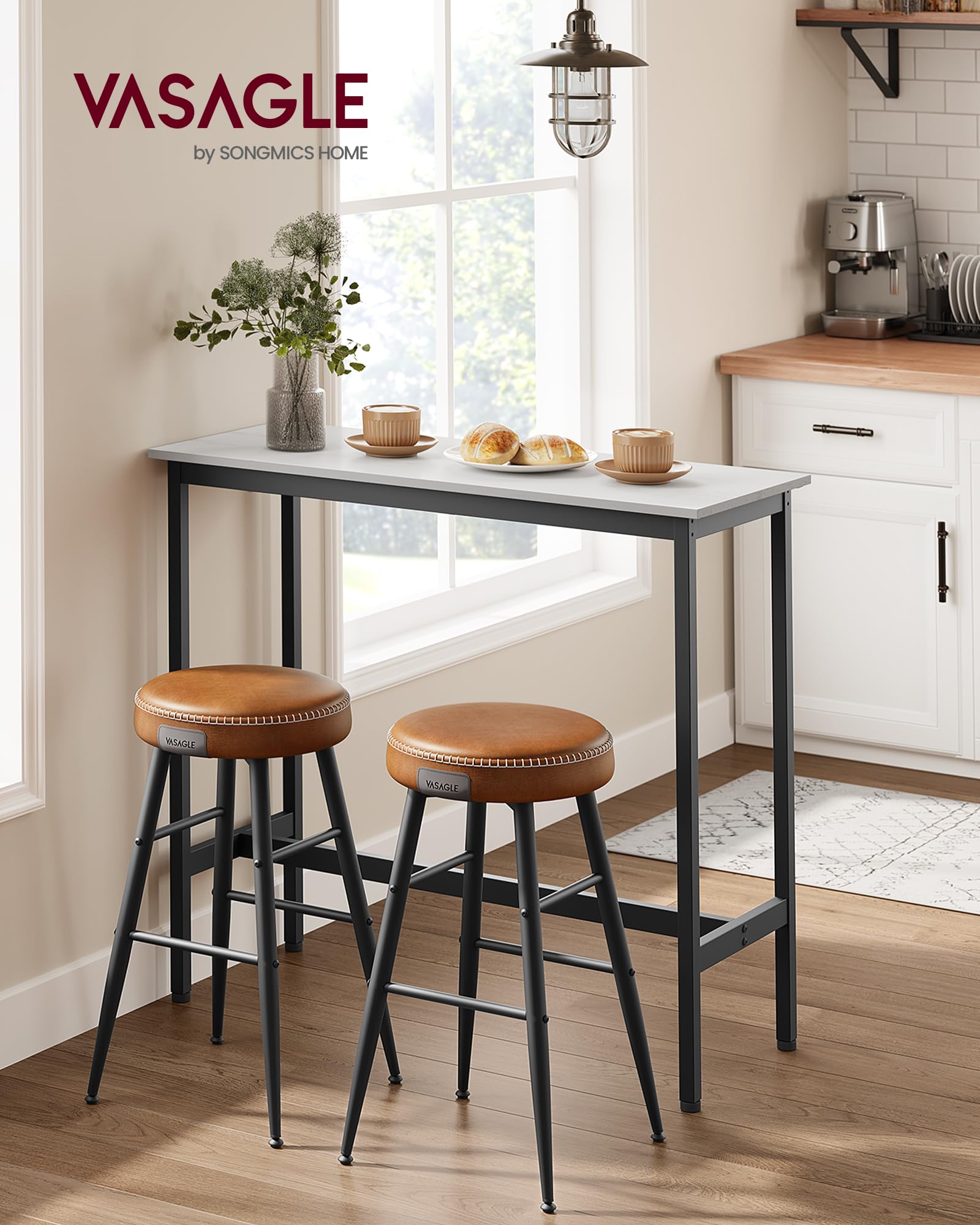 VASAGLE Bar Table, Kitchen Dining Table, High Top Pub Table, Bar Height Cocktail Table for Living Room Party, Sturdy Metal, 15.7 x 39.4 x 35.4 Inches for Narrow Spaces, Ebony Black and Ink Black