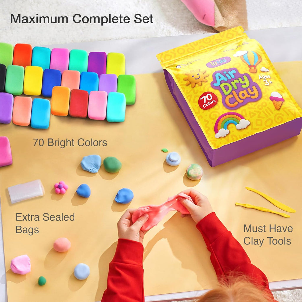 FlyFlag Air Dry Clay - 70 Colors, Ultra Light and Soft, Non-Toxic Modeling Clay for Kids with Tools and Tutorials, for Creative Play and Learning