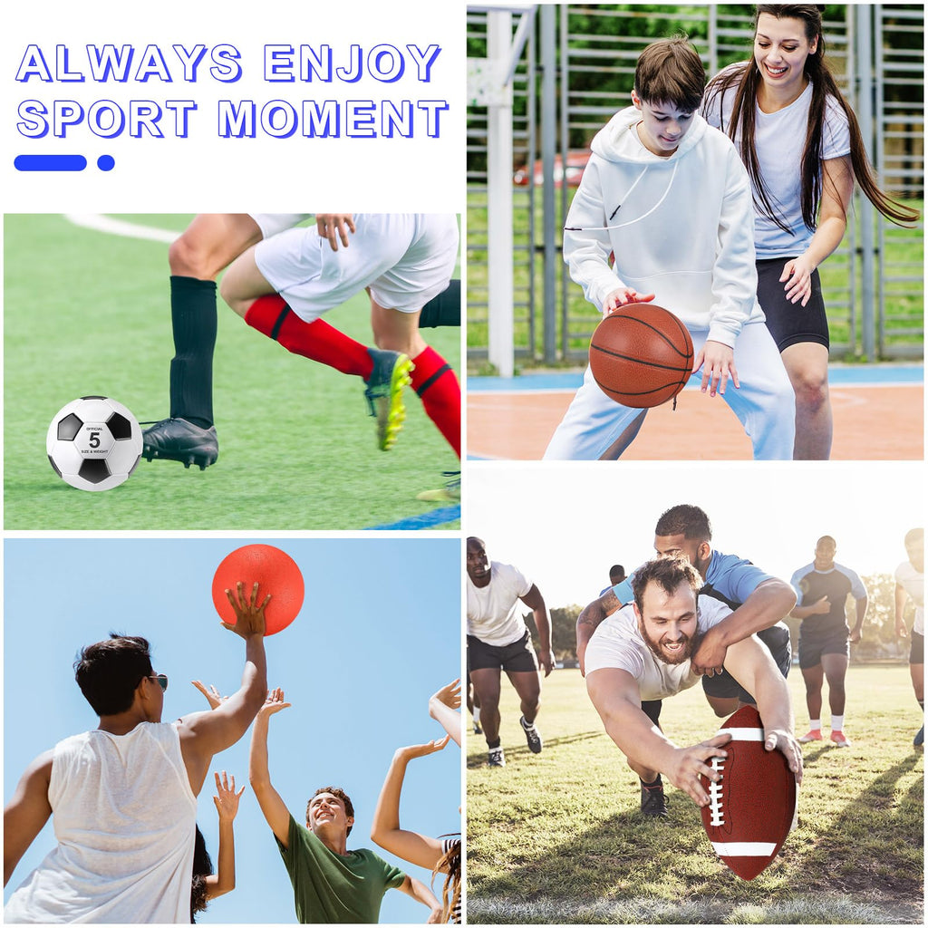 Lenwen 4 Pcs Sports Balls Set for Teen Adult, Include Official Size Basketball Soccer Football Playground Ball Pump Equipment Bag Ball Gifts Back to School