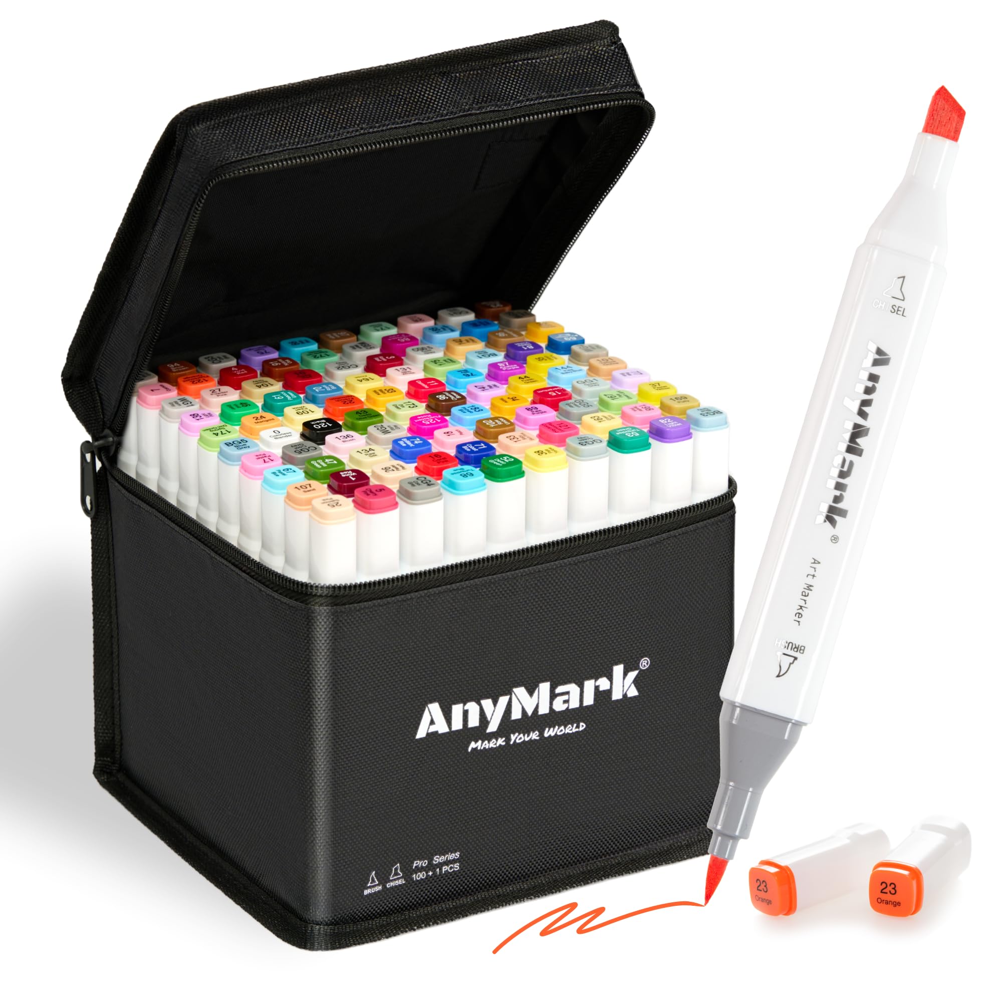AnyMark Alcohol Markers Brush Tip, 60+1 Colors Dual Tip Brush & Chisel Alcohol-Based Art Markers Set with Case for Adult Artists Drawing Coloring