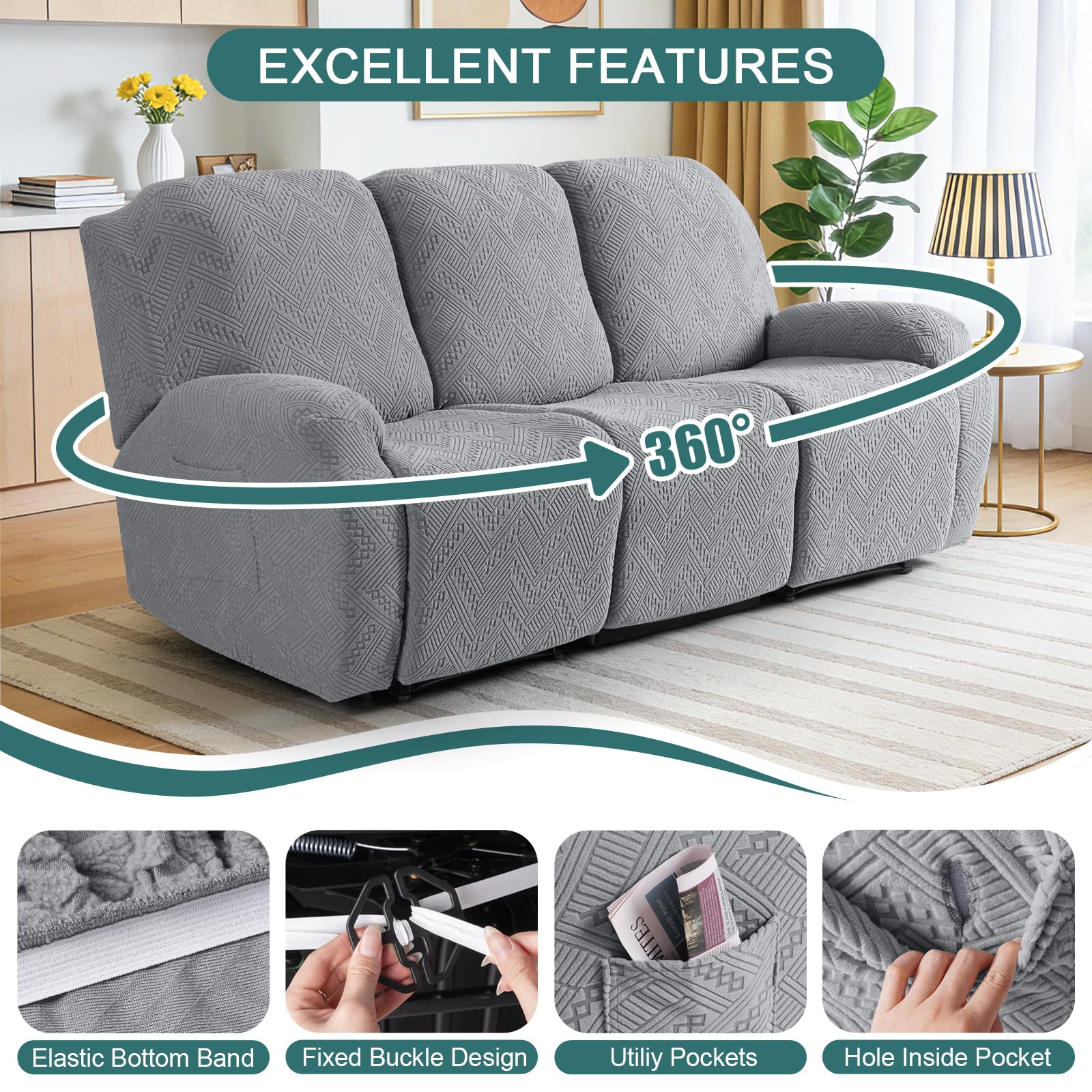 Ruaozz Recliner Chair Covers 3-Pieces Lazy Boy Recliner Slipcovers Stretch Reclining Chair Slipcover Washable Furniture Protector with Elastic Bottom (1 Seater, Army Green)