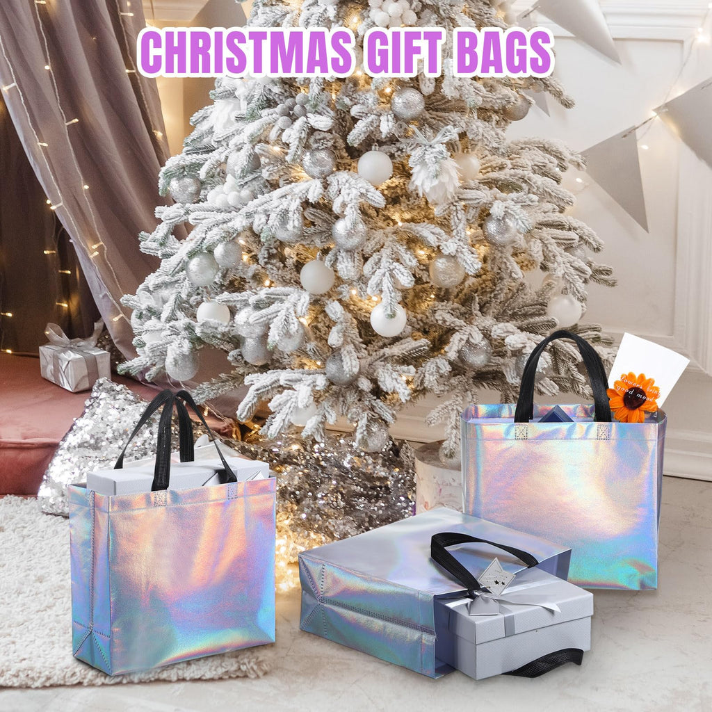 Eccliy 80 Pcs Reusable Gift Bags Set Glossy Grocery Gift Tote Bag with Hadnle for Wedding, Father's Day, Graduation, Summer Event (10 x 8 x 4.7 Inch,Black)