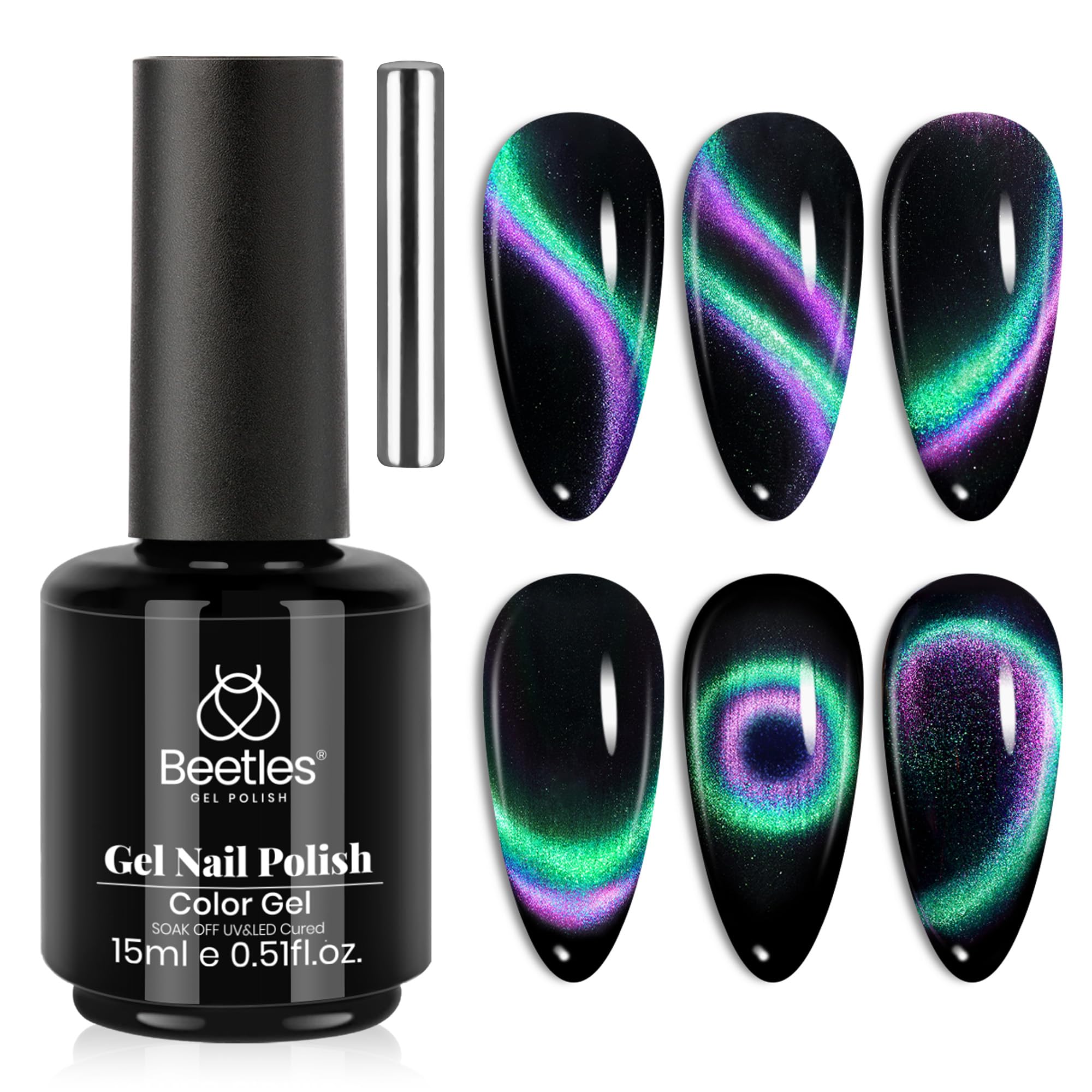 Beetles Star Cascade Silver Cat Eye Gel Nail Polish - 15ML Christmas Silver Glitter Cat Eye Gel Polish with Magnet Soak Off UV Velvet Nail Polish Salon DIY Manicure Winter Gift for Women