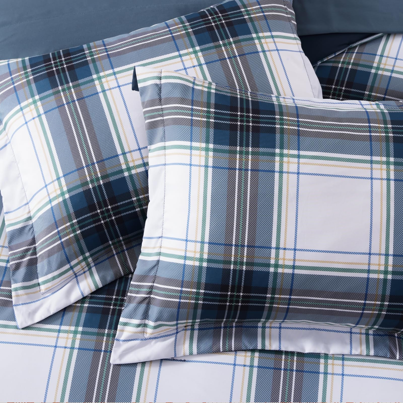 MaiRêve Queen Comforter Set, Classic Plaid Farmhouse Bedding Sets 7 Pieces, Beige All Season Bed in A Bag with Sheets, Pillowcases & Shams
