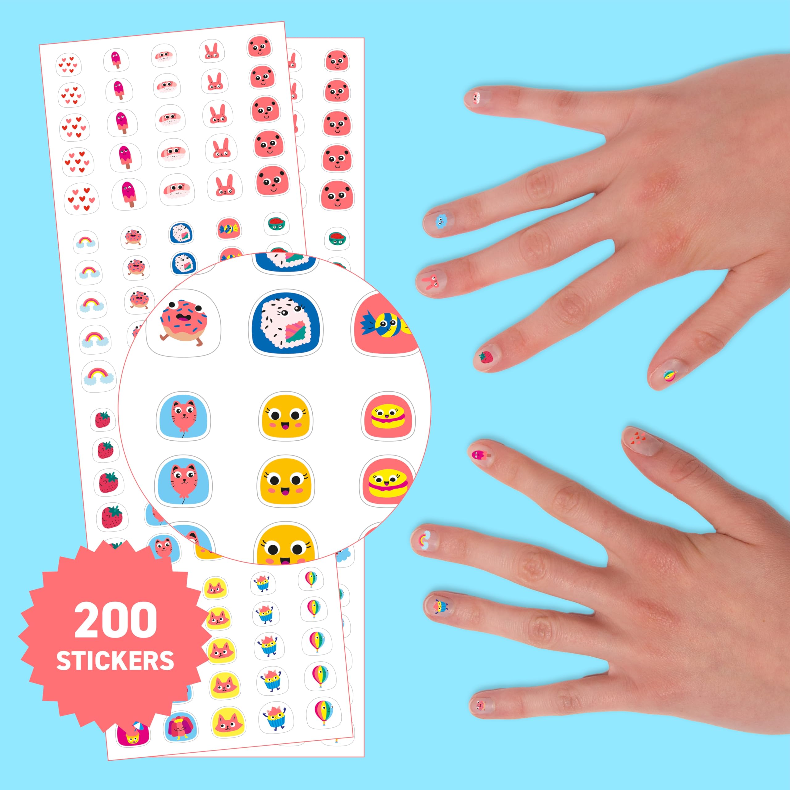 Omy Friends & Animals Nail Stickers for Kids - 200 Stickers, Waterproof, Durable, Fun, Creative Designs | Strong Enough to Last Through Hand Washing - Easy to Apply, Safe, Non-Toxic | Age 3 and Up